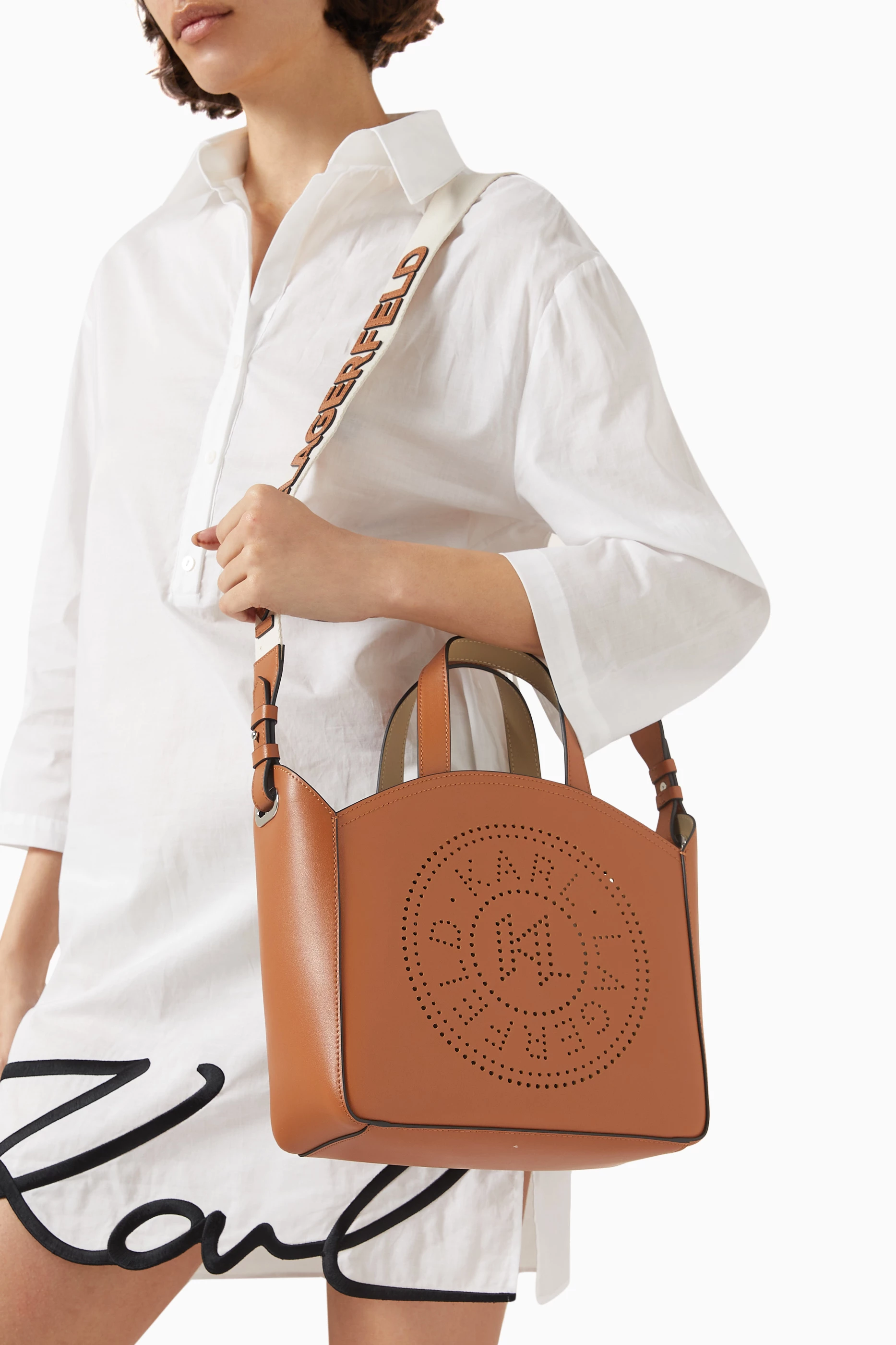 Buy KARL LAGERFELD Brown Small K/Circle Perforated Tote Bag
