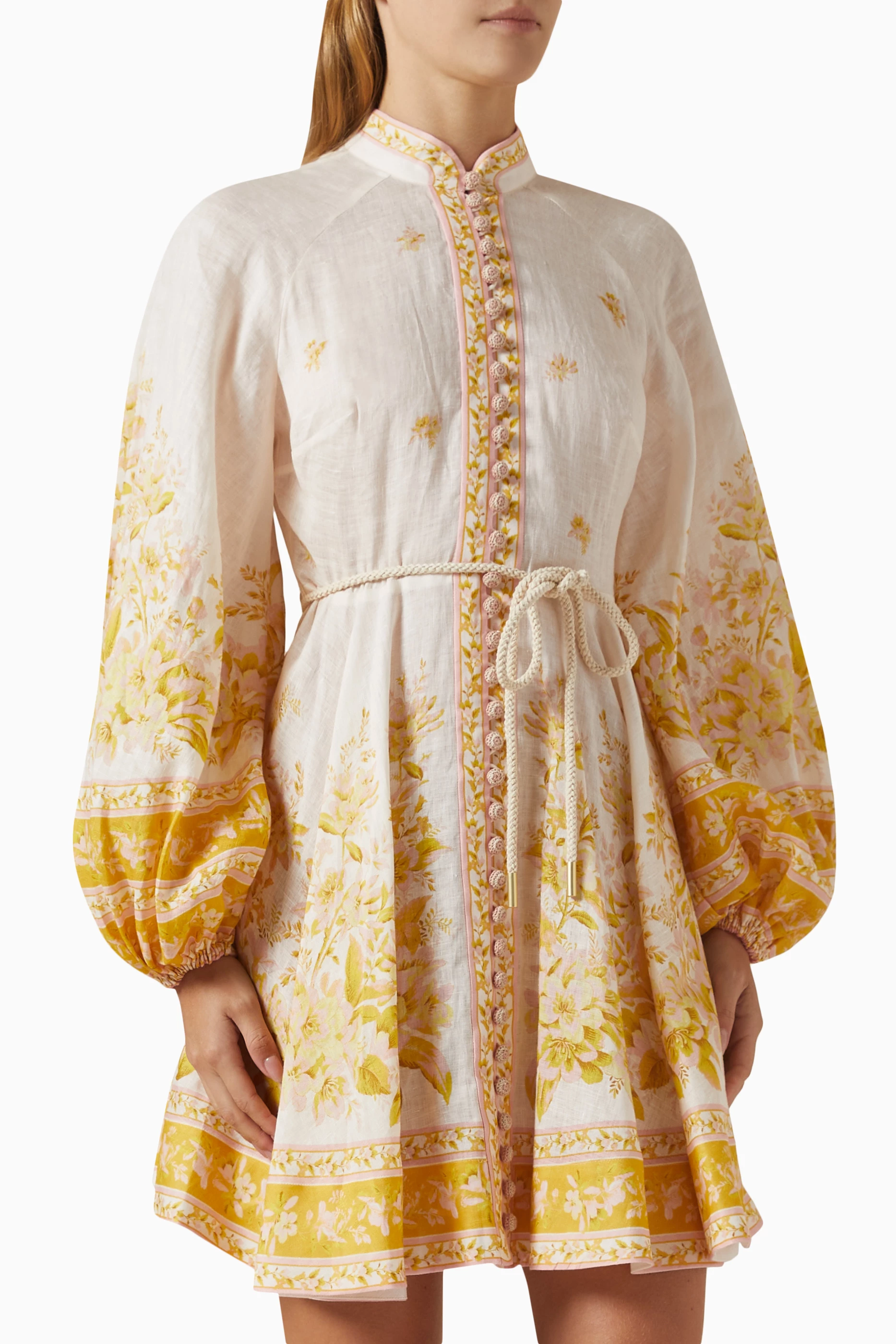 Buy Zimmermann Pink Golden Buttoned Mini Dress in Linen For Women Online |  Ounass Saudi