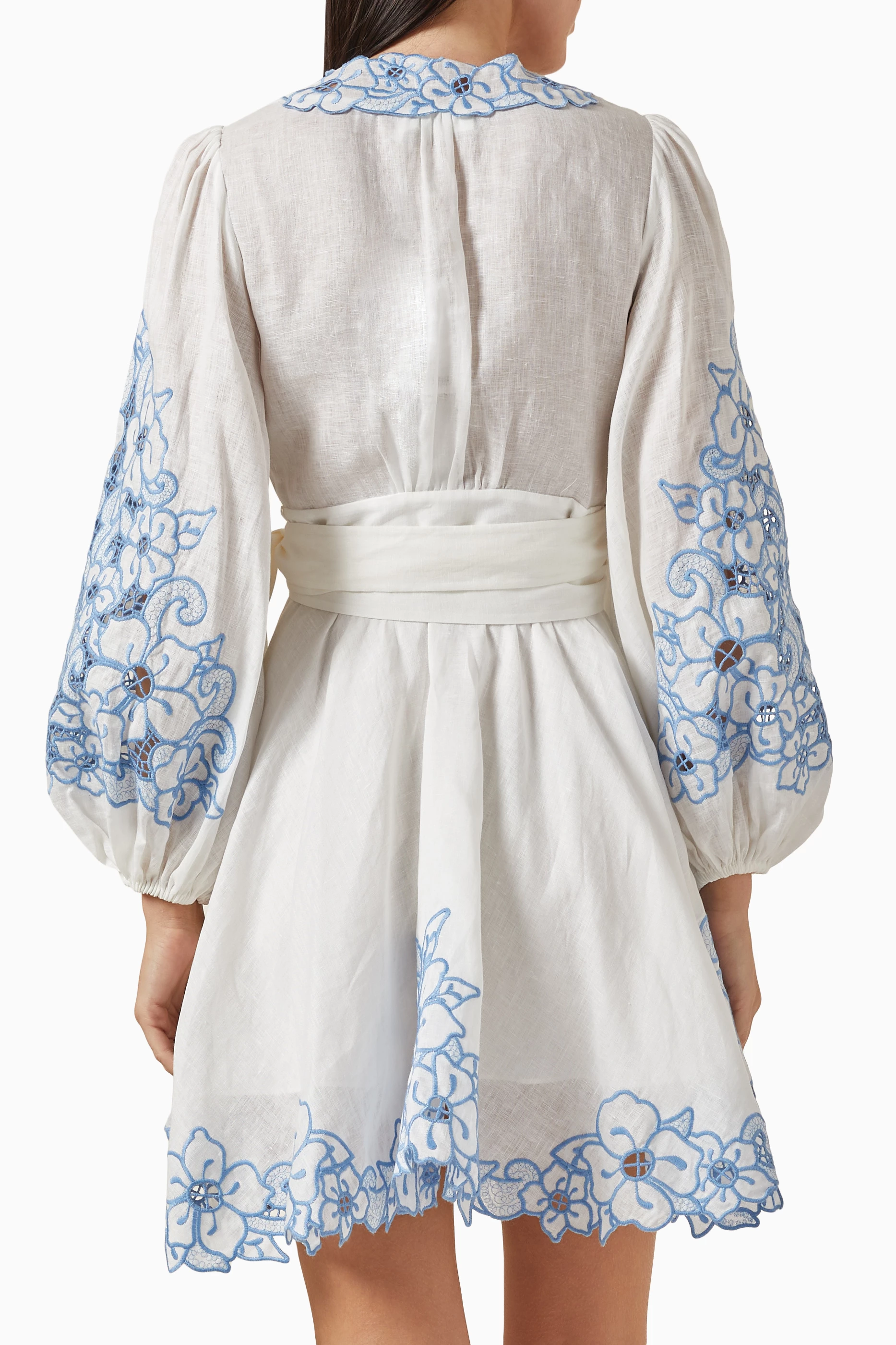 Buy Zimmermann Blue Embroidered Wrap Mini Dress in Linen For Women Online |  Ounass Saudi