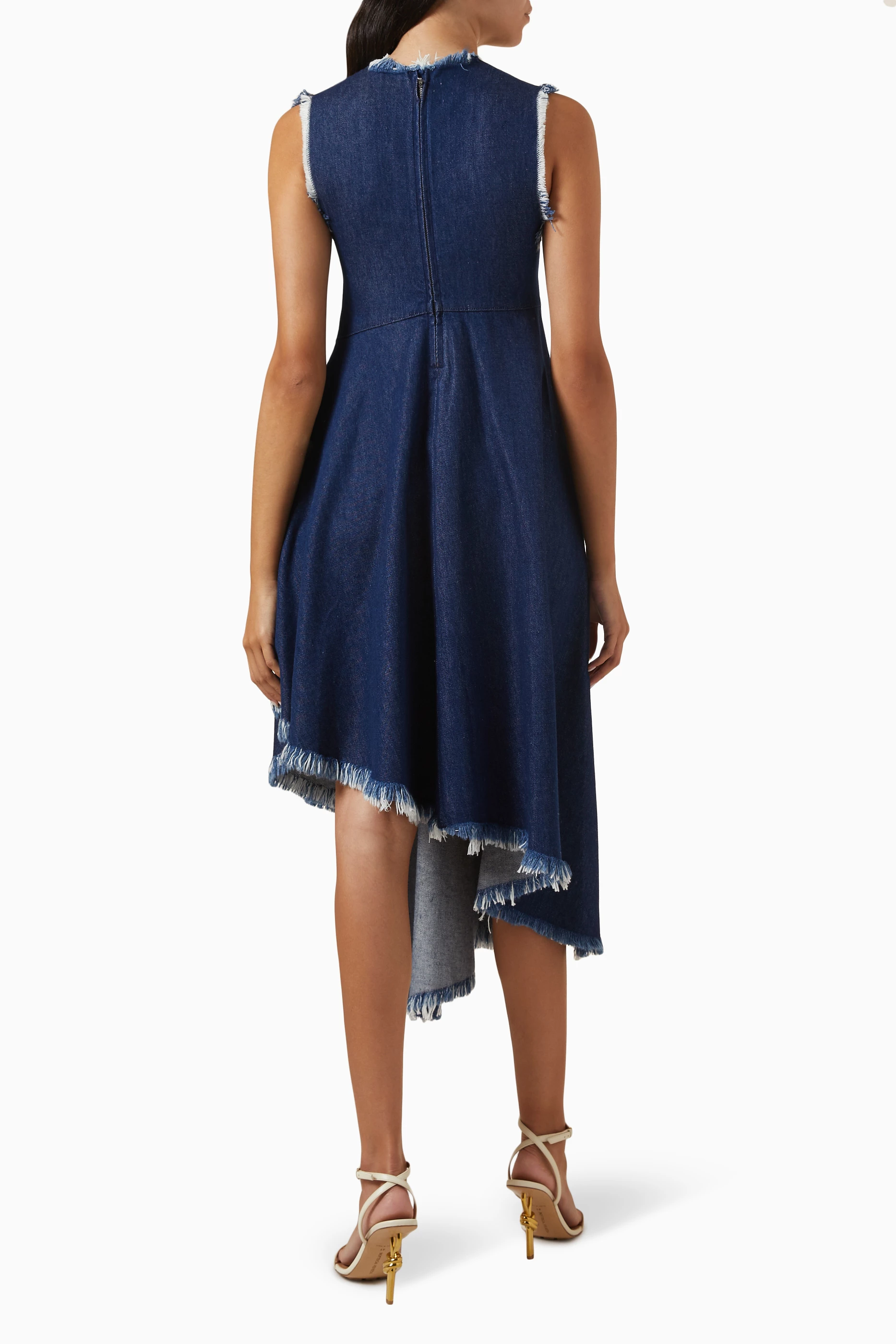 Buy Marques Almeida Blue Asymmetric Frayed Midi Dress in Denim For Women  Online | Ounass Saudi