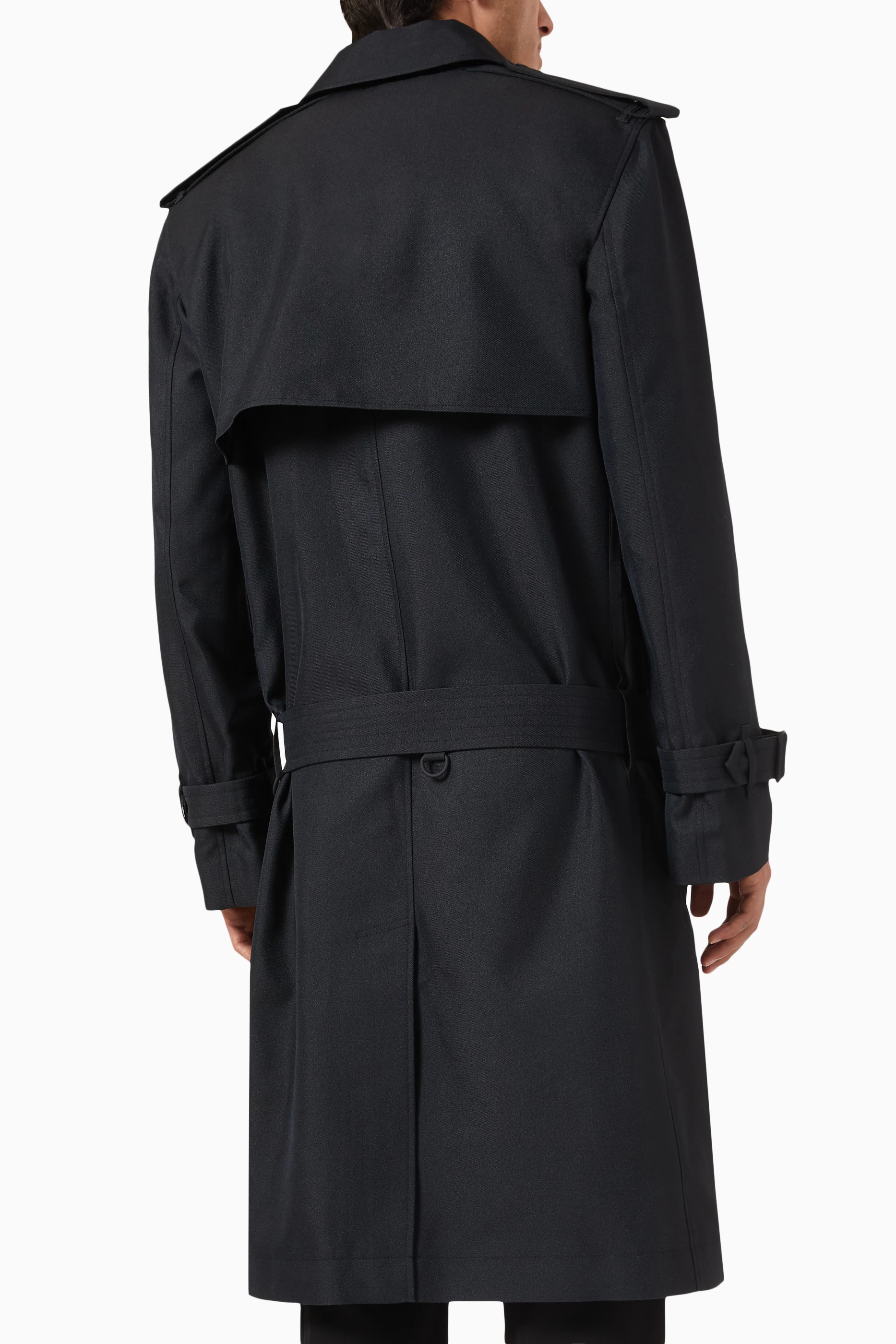 Buy Burberry Black Long Trench Coat in Silk-blend For Men Online