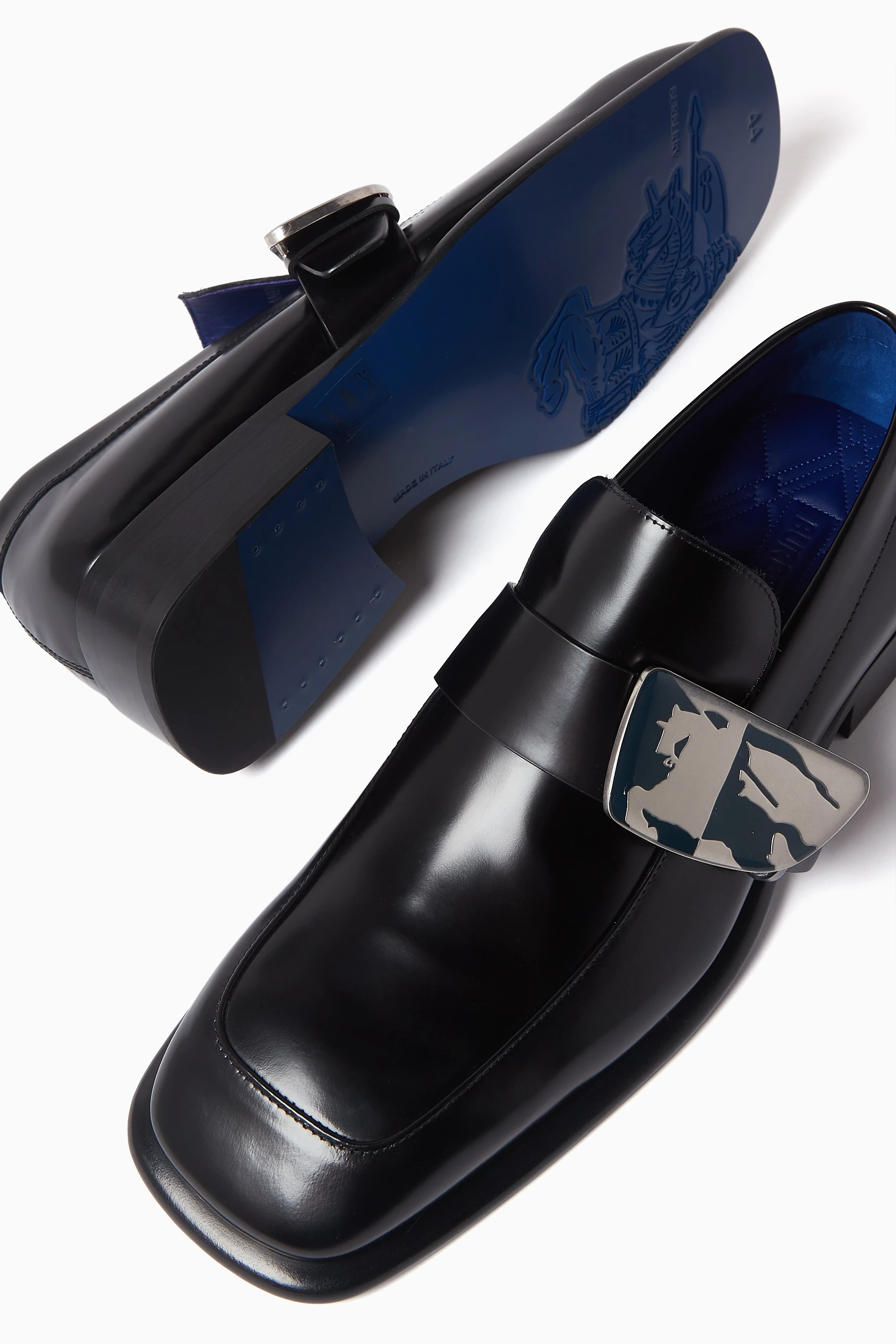 Buy Burberry Black Shield Loafers in Leather For Men Online