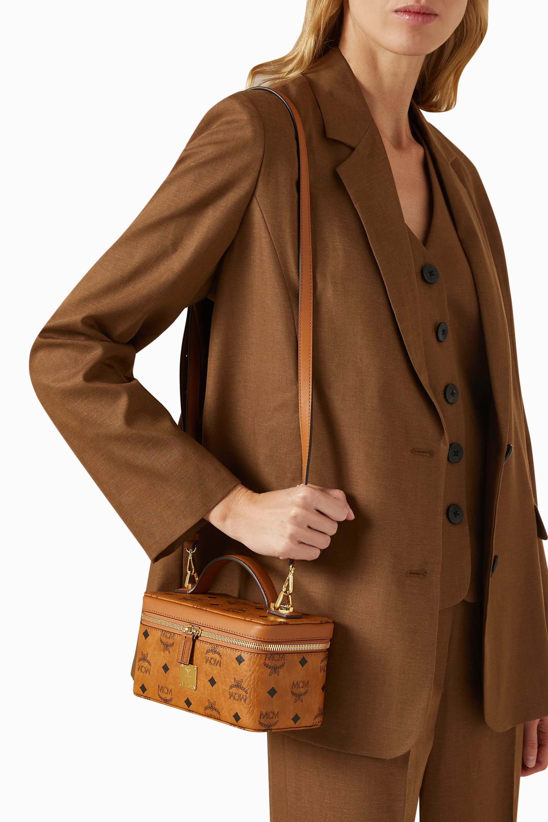 Buy MCM Brown Rockstar Vanity Case in Visetos For Women Online