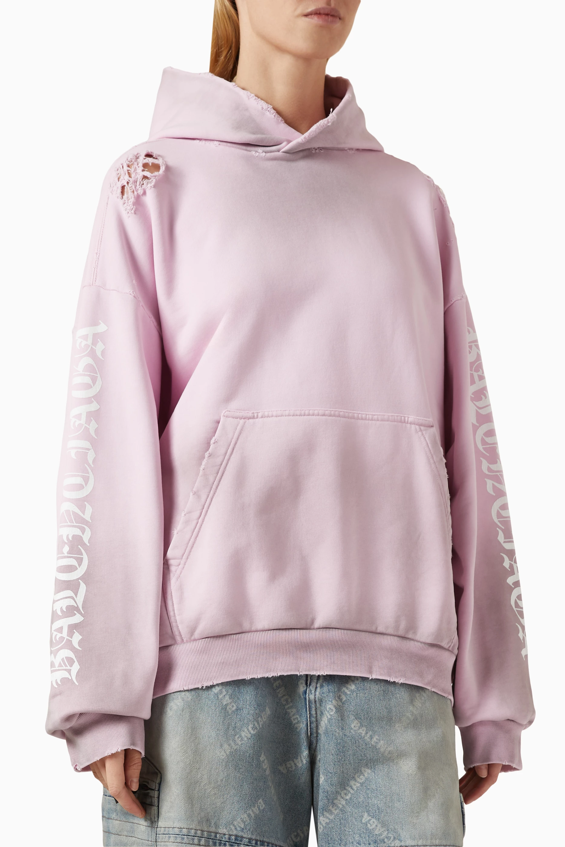 Buy Balenciaga Pink Gothic Type Medium fit Hoodie in Antique Archetype Fleece For Women Online Ounass Saudi