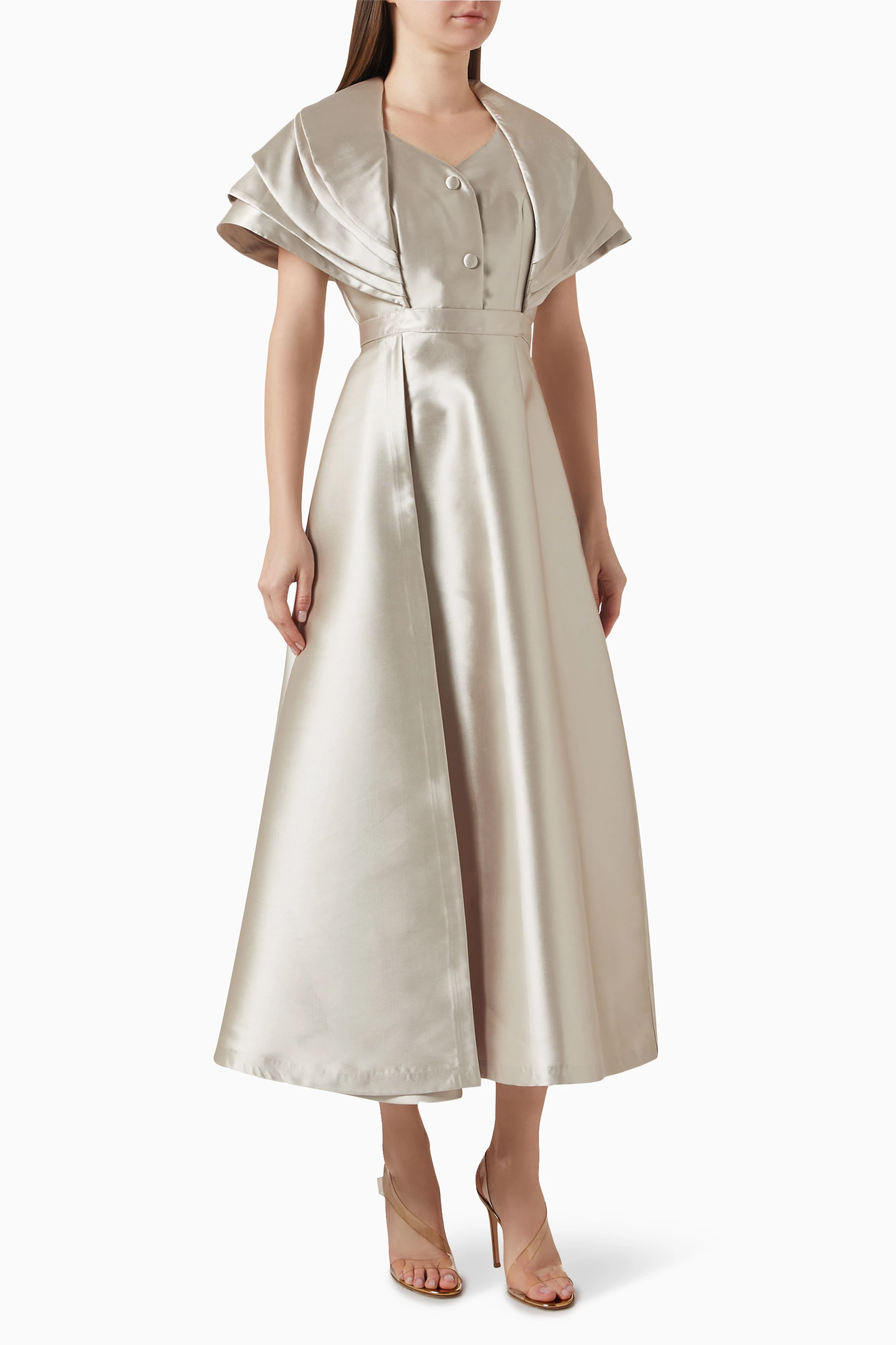 Silver taffeta dress sales