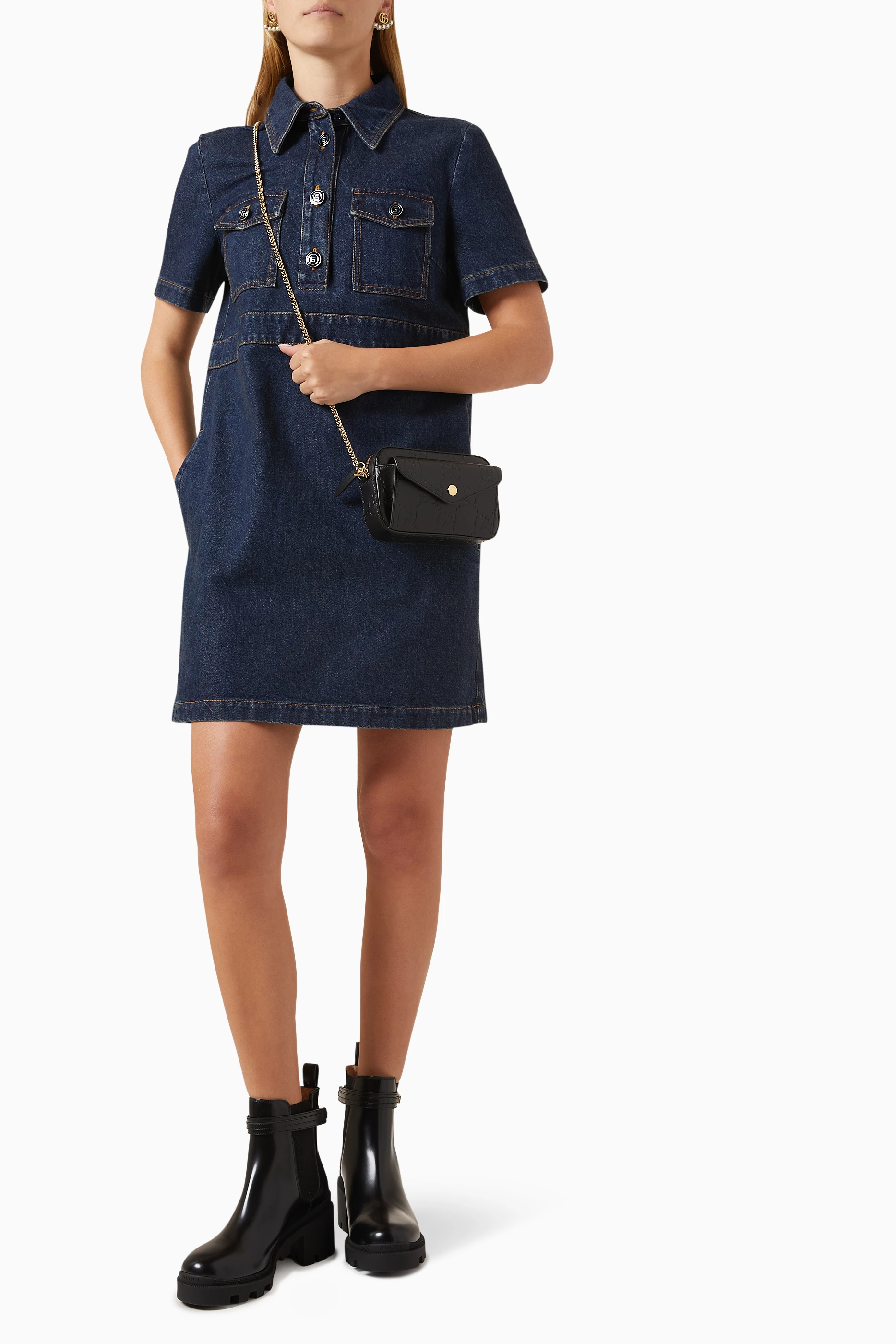 Buy Gucci Black Gilbert Mini GG Shoulder Bag in Leather For Women 