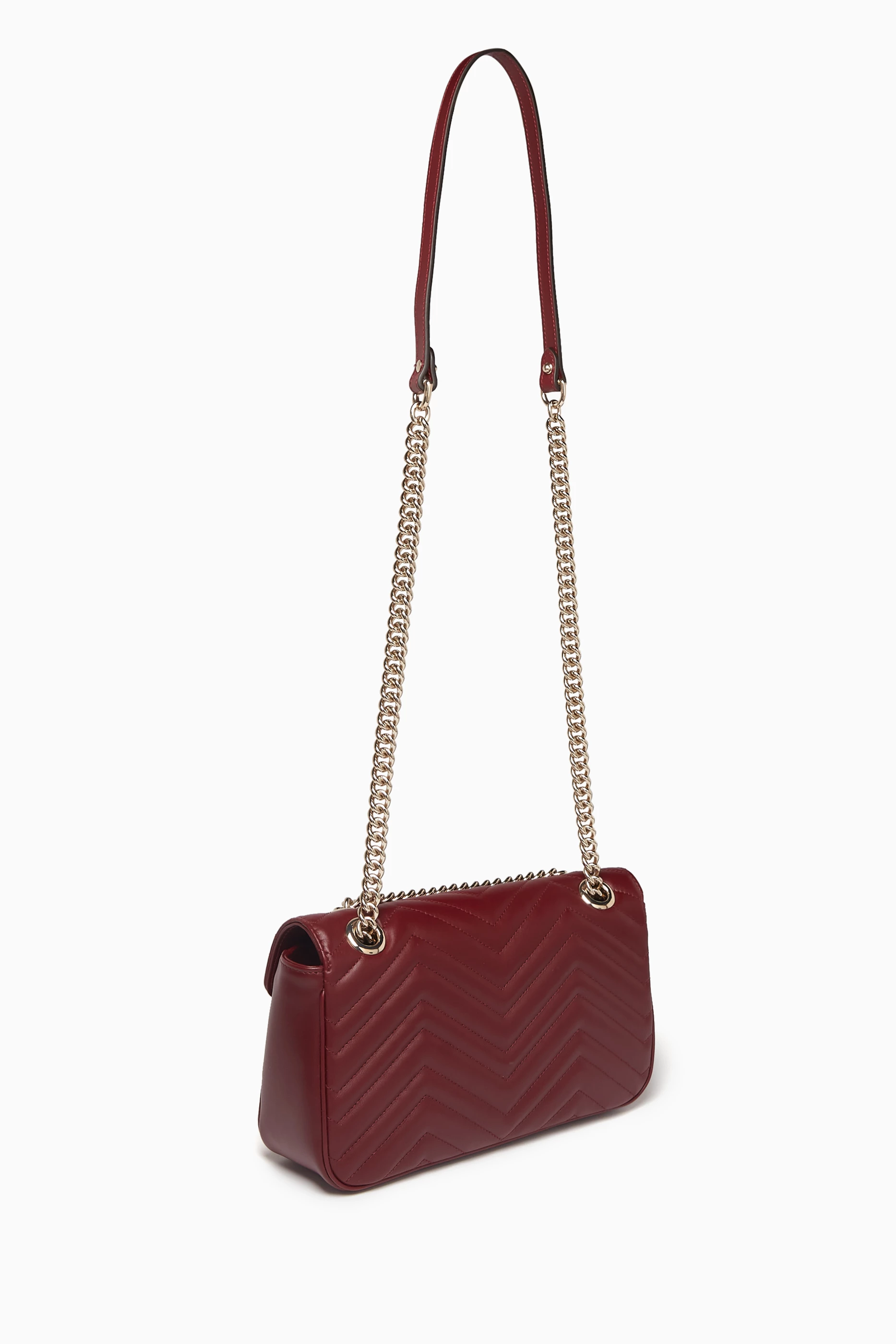 Buy Gucci Burgundy Small GG Marmont Chevron quilted Shoulder Bag in Leather For Women Online Ounass Saudi
