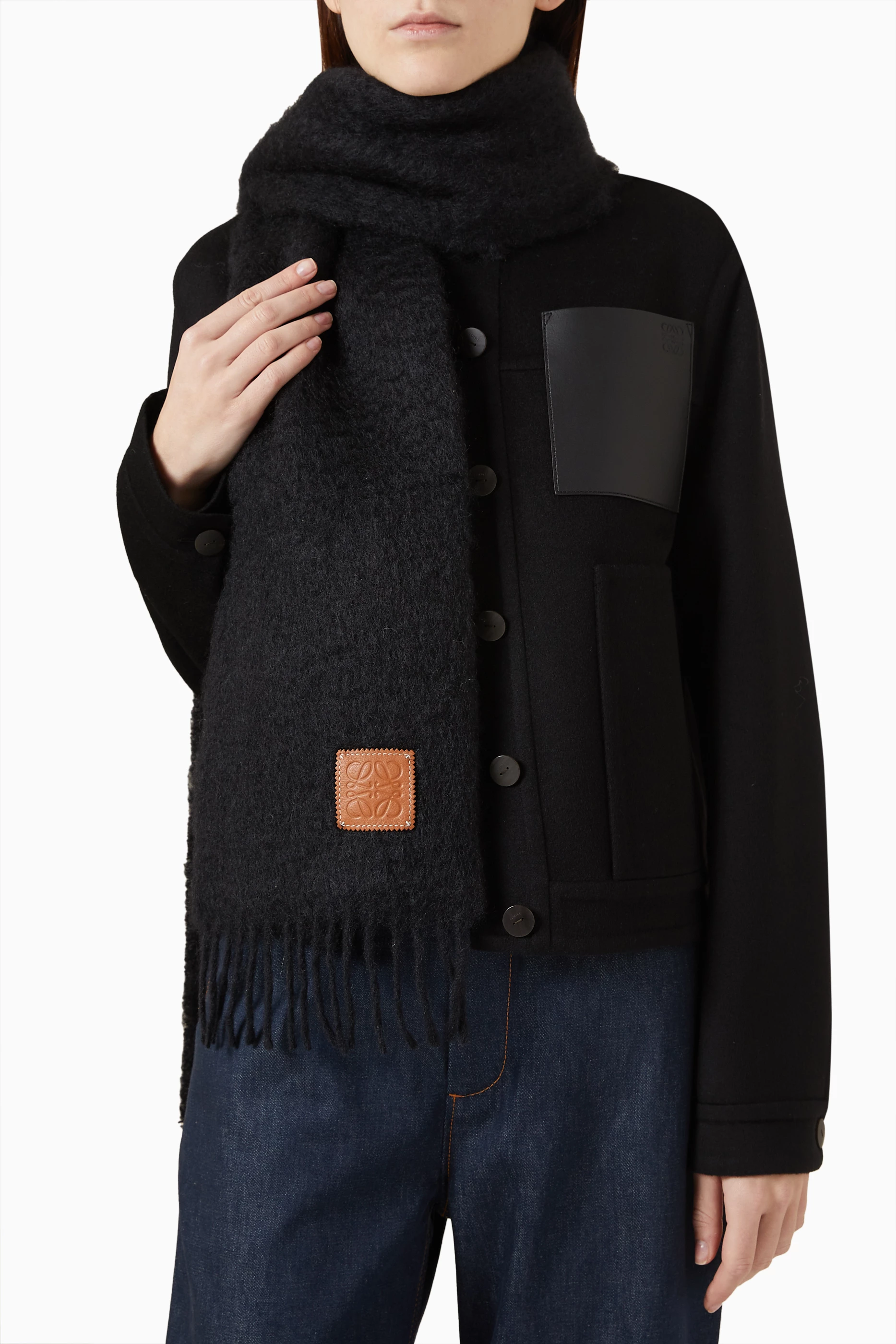 LOEWE Beaded Embroidered Logo Fringe Scarf, Mohair/Wool, Women\'s, Black Loewe Scarves & Wraps for Women for sale | eBay main image 3