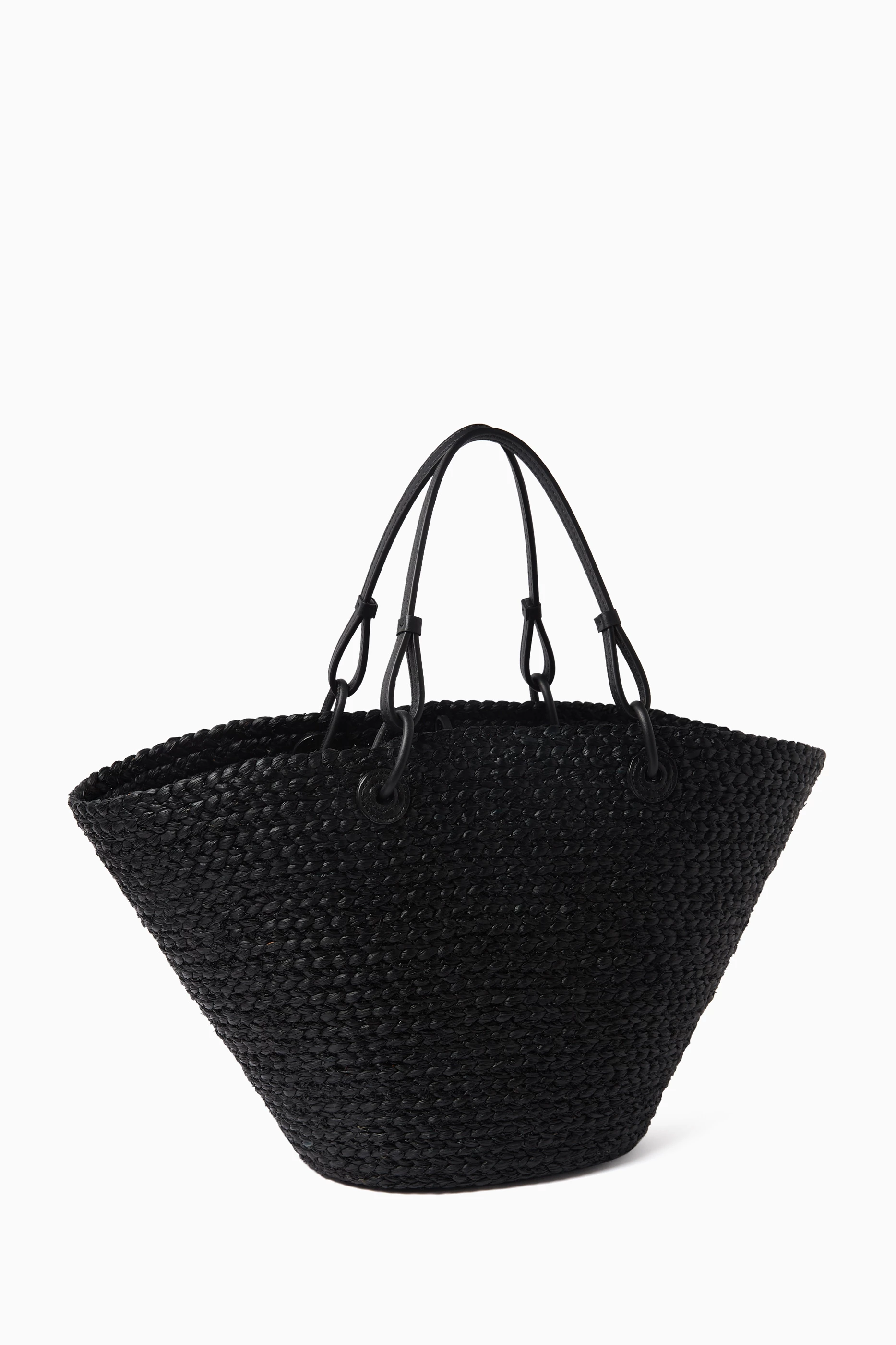かごバッグ Anagram Basket Bag In Iraca Palm and Calfskin Natural Black Medium Anagram basket in iraca palm and calfskin Multicolor