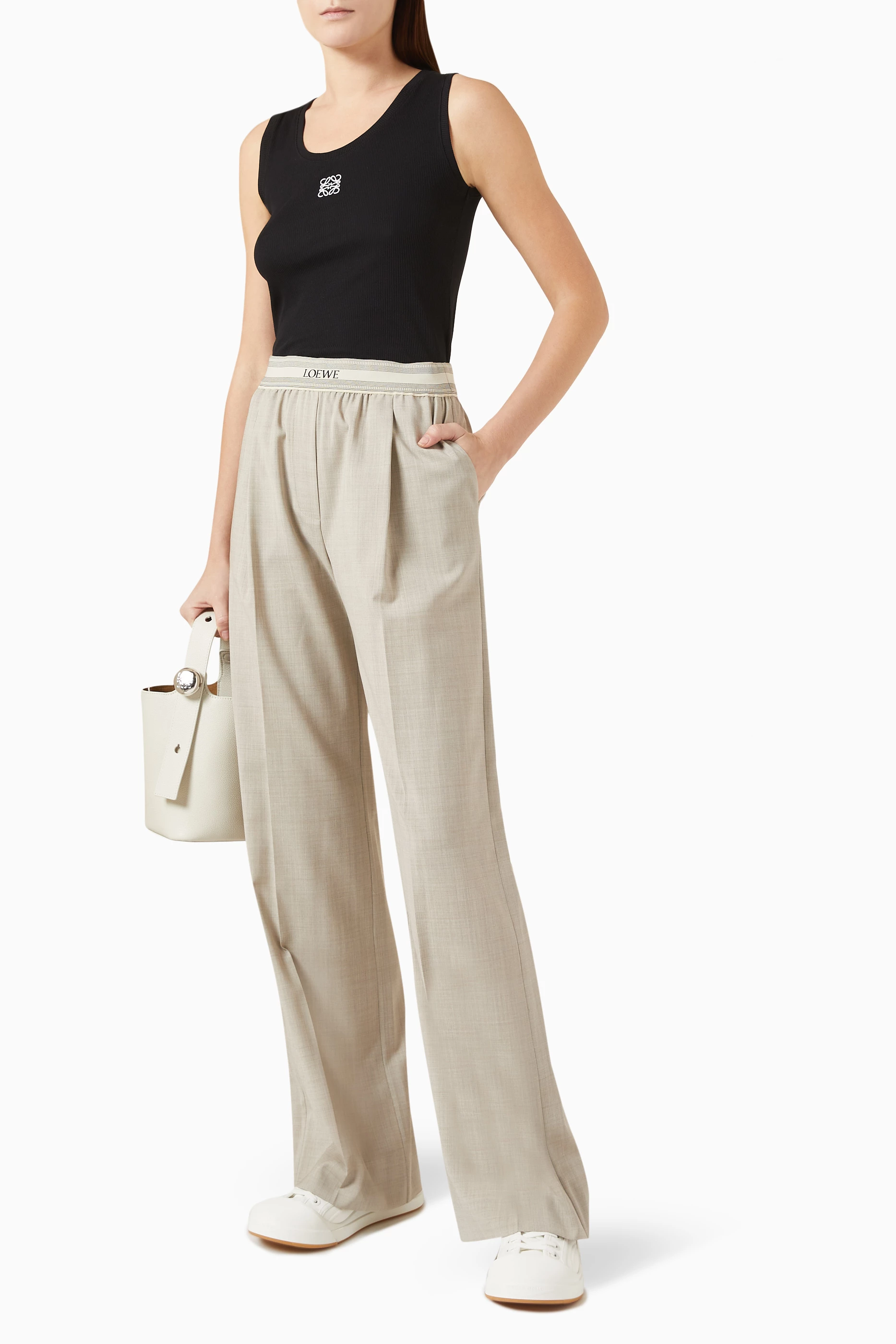 24SS new/LOEWE ロゴウールパラッツォパンツ Pants Beige LOEWE Logo Wool Palazzo Pants in Beige | endource