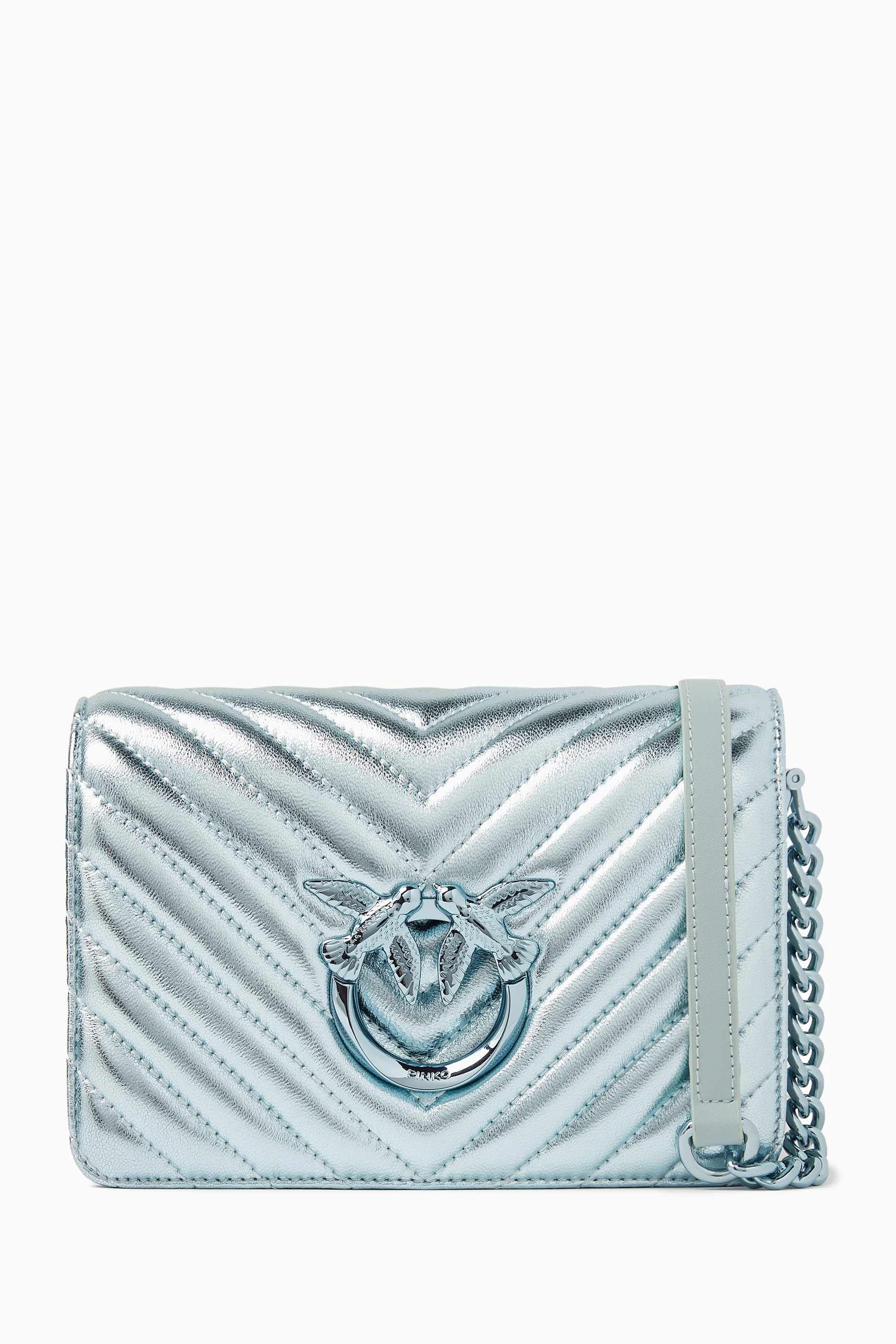Buy PINKO Grey Mini Love Click Chevron quilted Shoulder Bag in Metallic Leather For Women Online Ounass Saudi