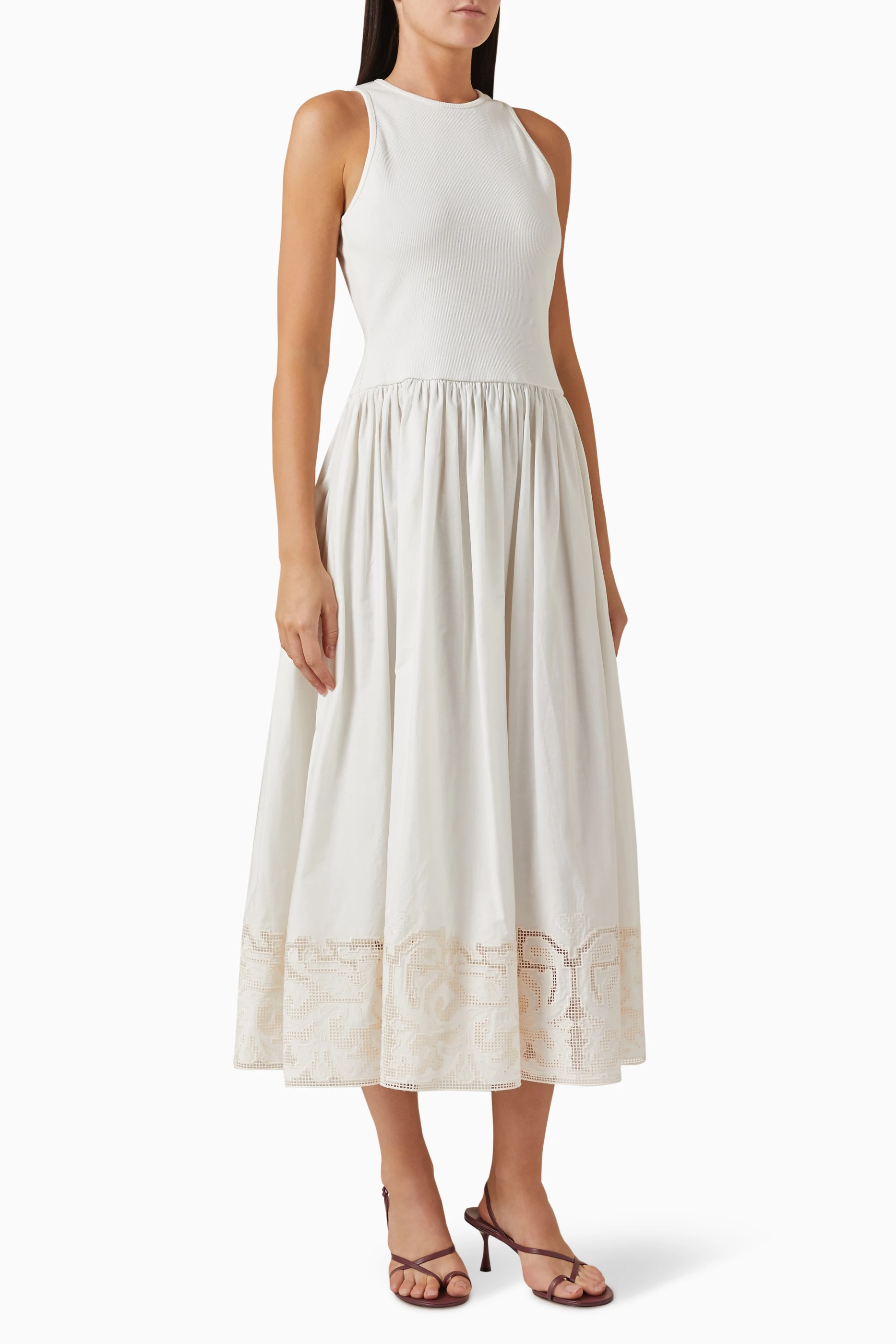 Buy ALEMAIS White Pegasus Embroidered Midi Dress in Linen For Women Online  | Ounass Saudi