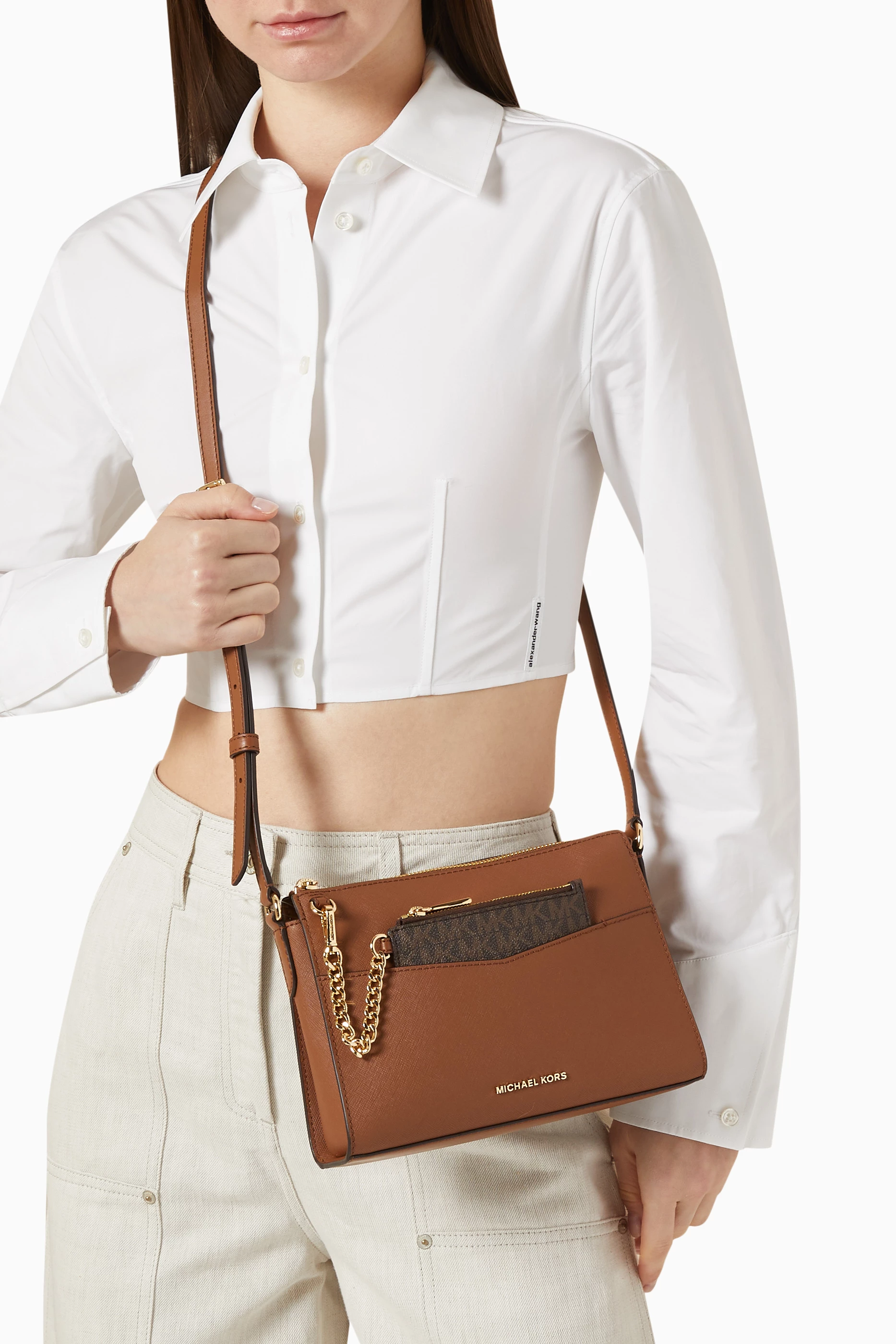 Buy Michael Kors Brown Kaylee 2in1 Crossbody Bag in Leather For 