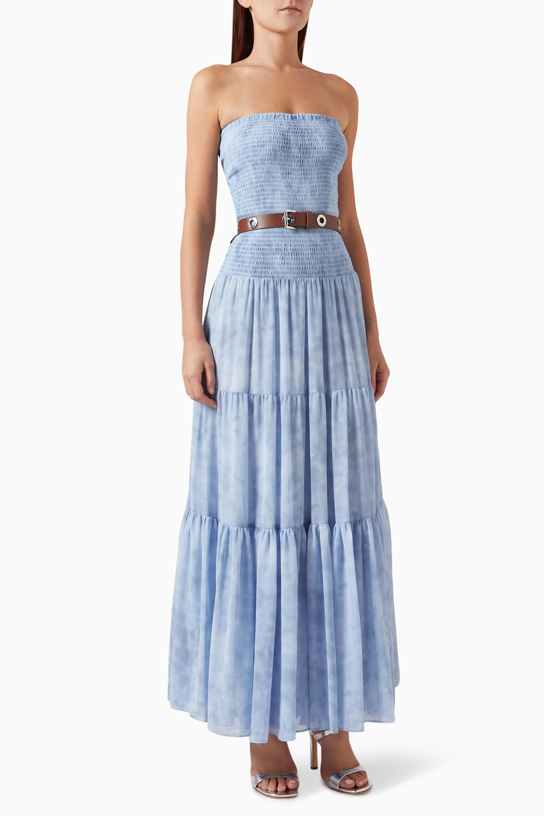 Buy Michael Kors Blue Chambray print Maxi Dress in Georgette For Women Online Ounass Saudi