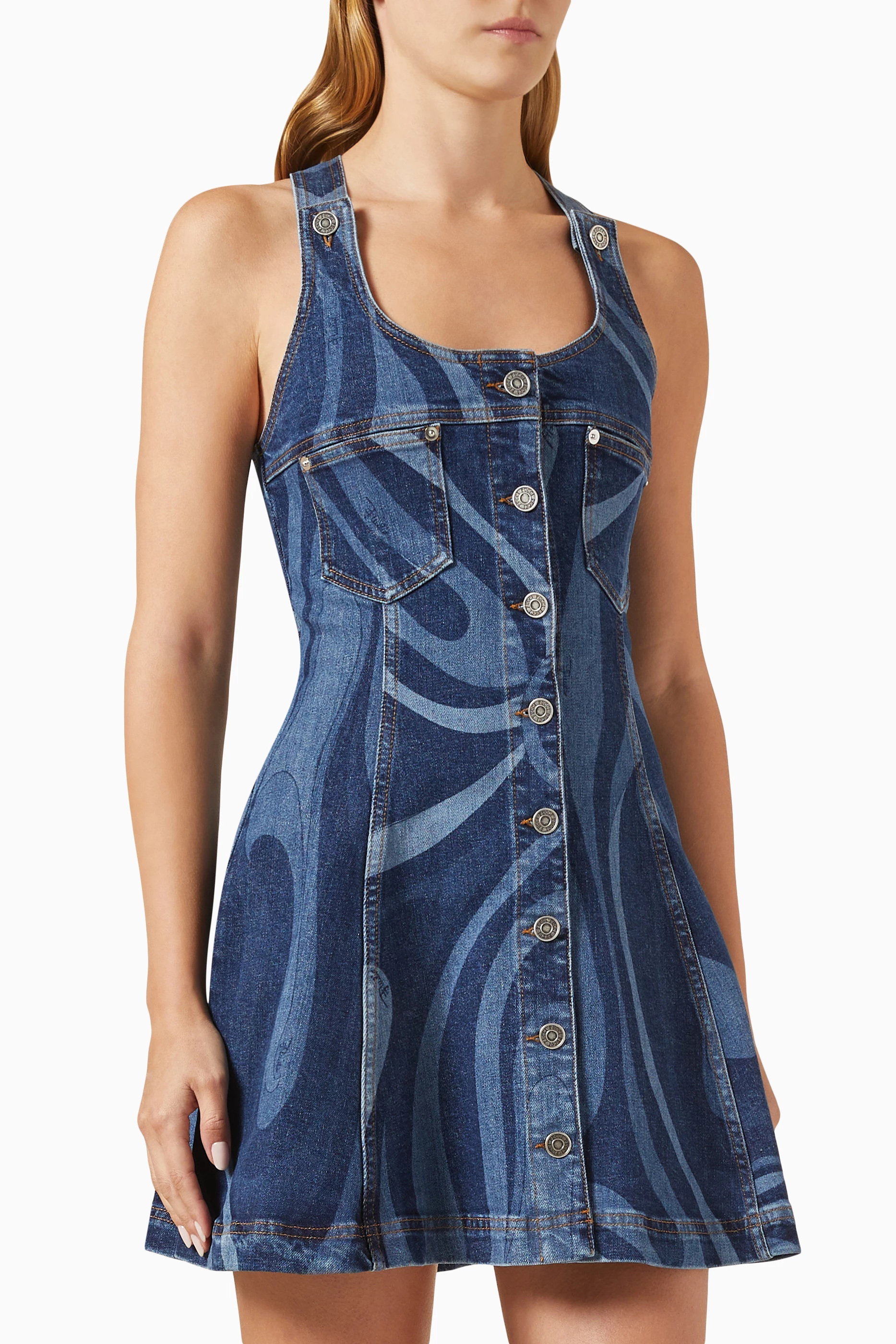 Buy Pucci Blue Marmo-print Mini Dress in Denim For Women Online