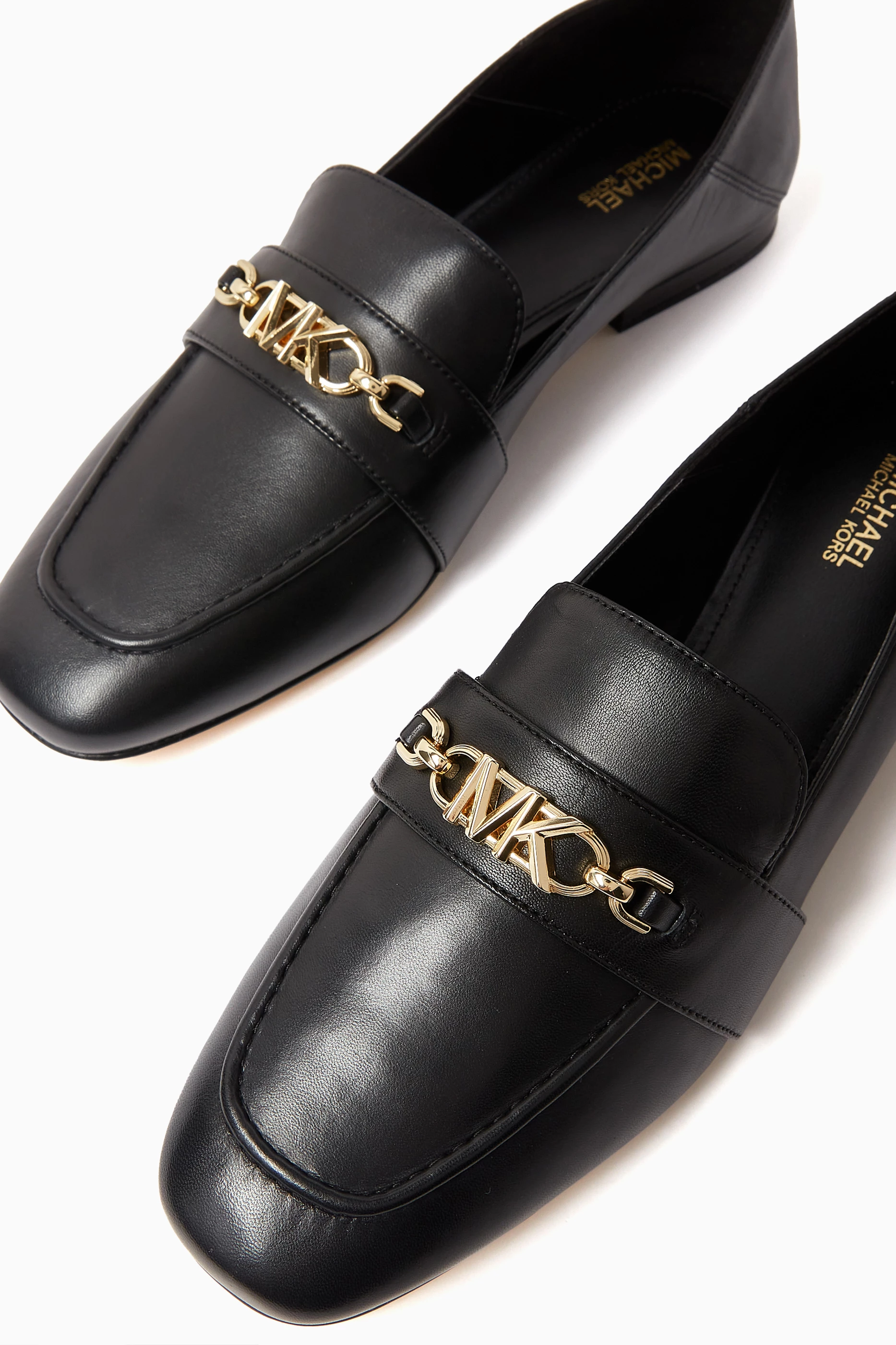 Michael Kors Black Leather Penny Loafers with Gold Hardware (NEW with box) Michael Kors Loafer Patent Leather Flats for Women for sale  main image 2
