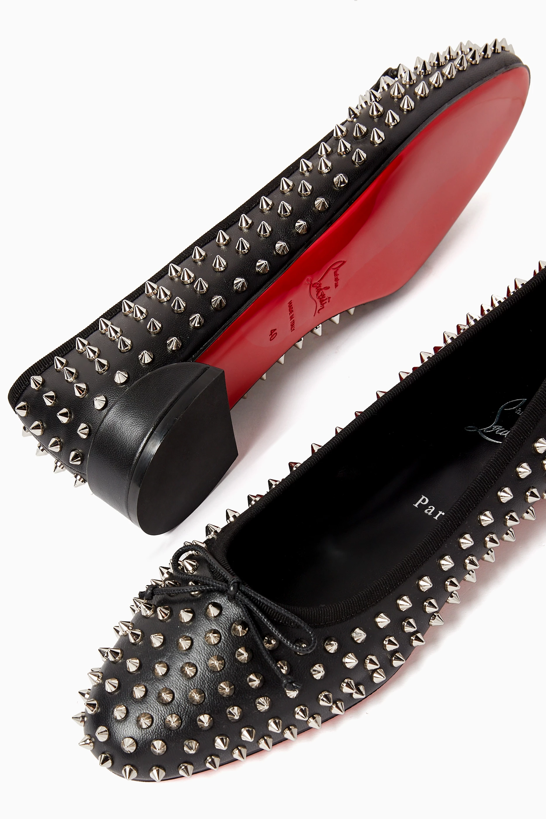 Buy Christian Louboutin Black Sweetie Jane Spike Flats in Leather For Women Online Ounass Saudi