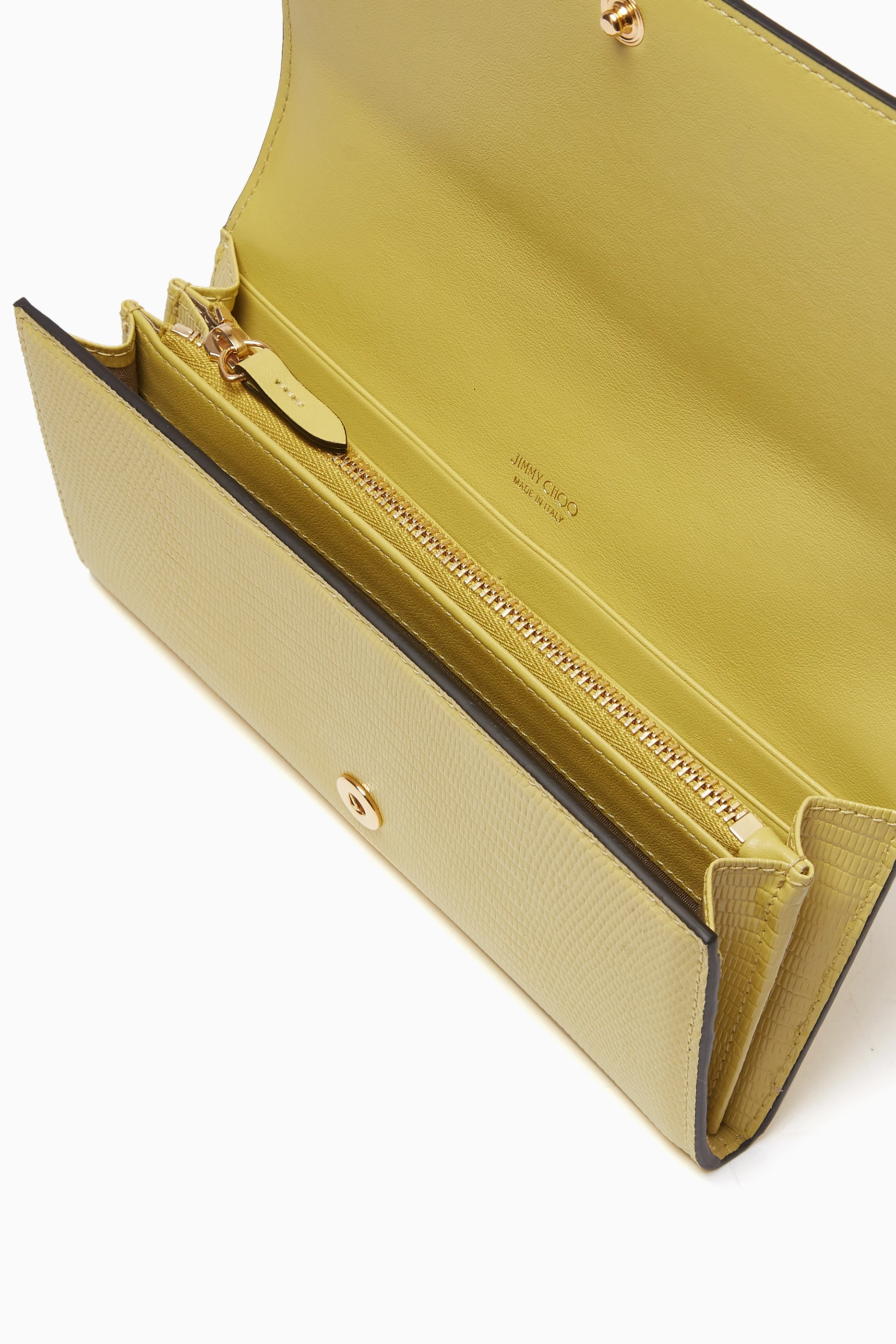 Buy Jimmy Choo Yellow Martina Fold over Wallet in Textured Leather For Women Online Ounass Saudi
