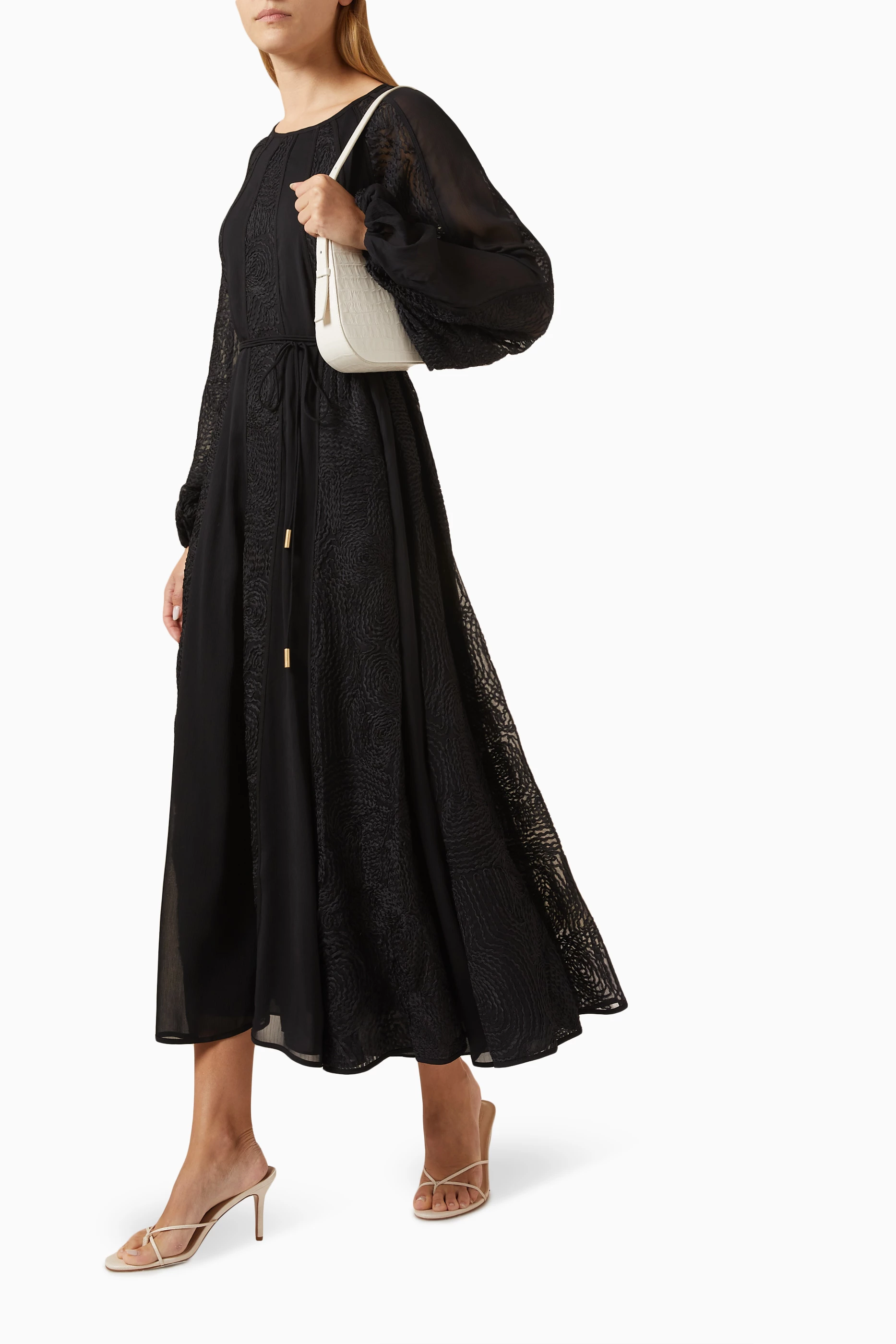 Buy Aje Black Soleil Blouson Midi Dress in Lace For Women Online | Ounass  Saudi
