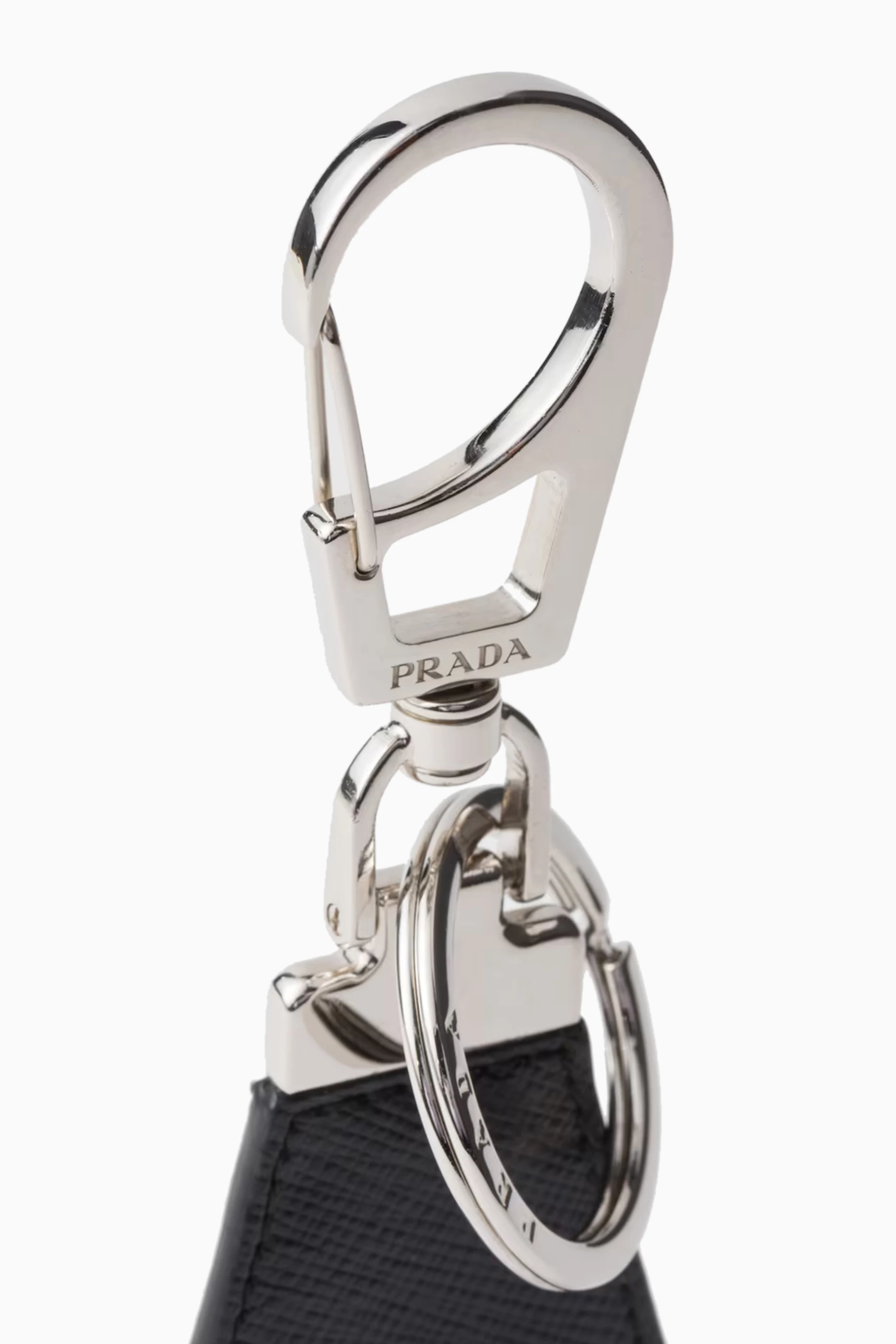 Buy Prada Black Triangle Logo Keychain in Saffiano Leather