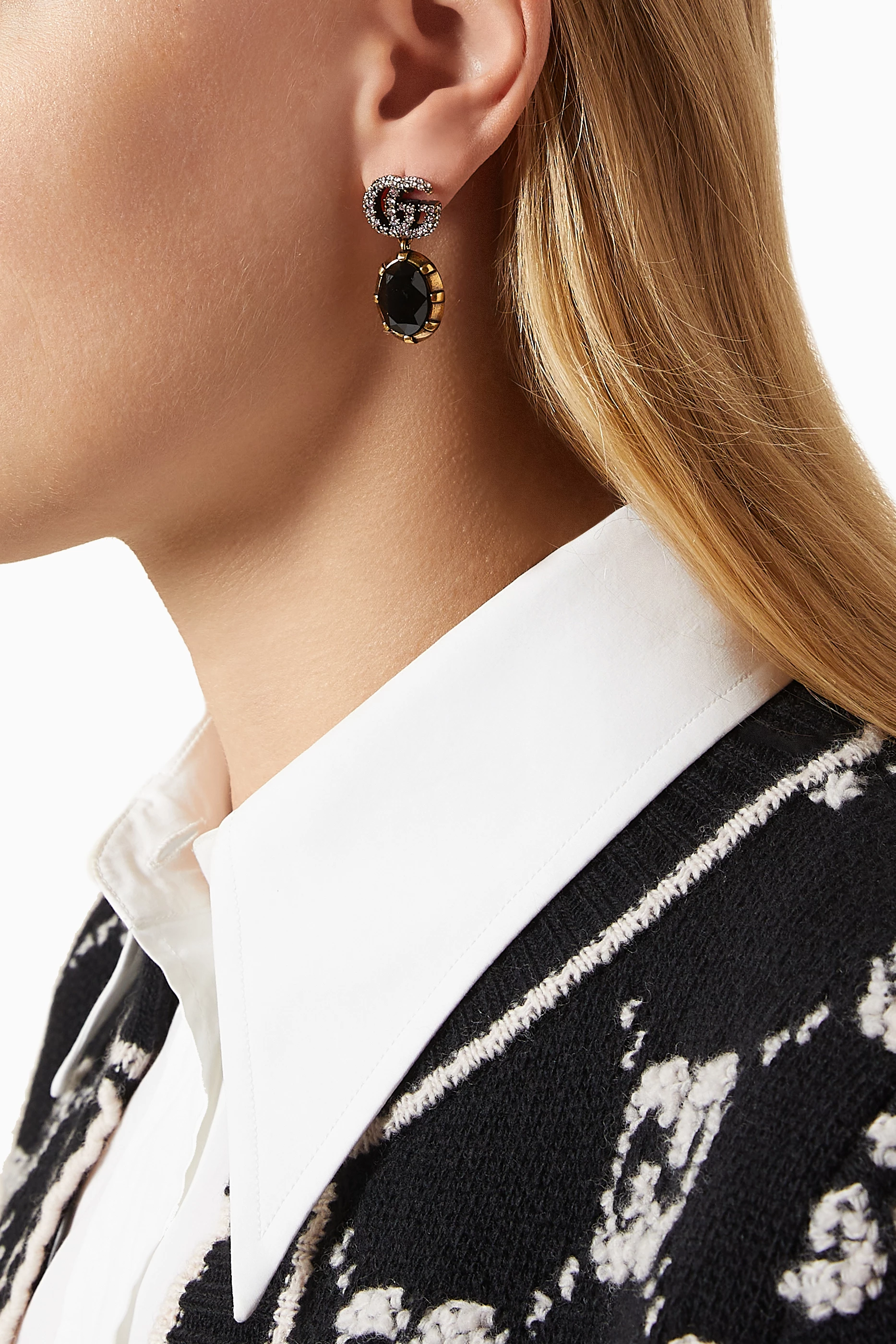 Buy Gucci Gold Double G Crystal Drop Earrings in Metal For Women Online Ounass Saudi