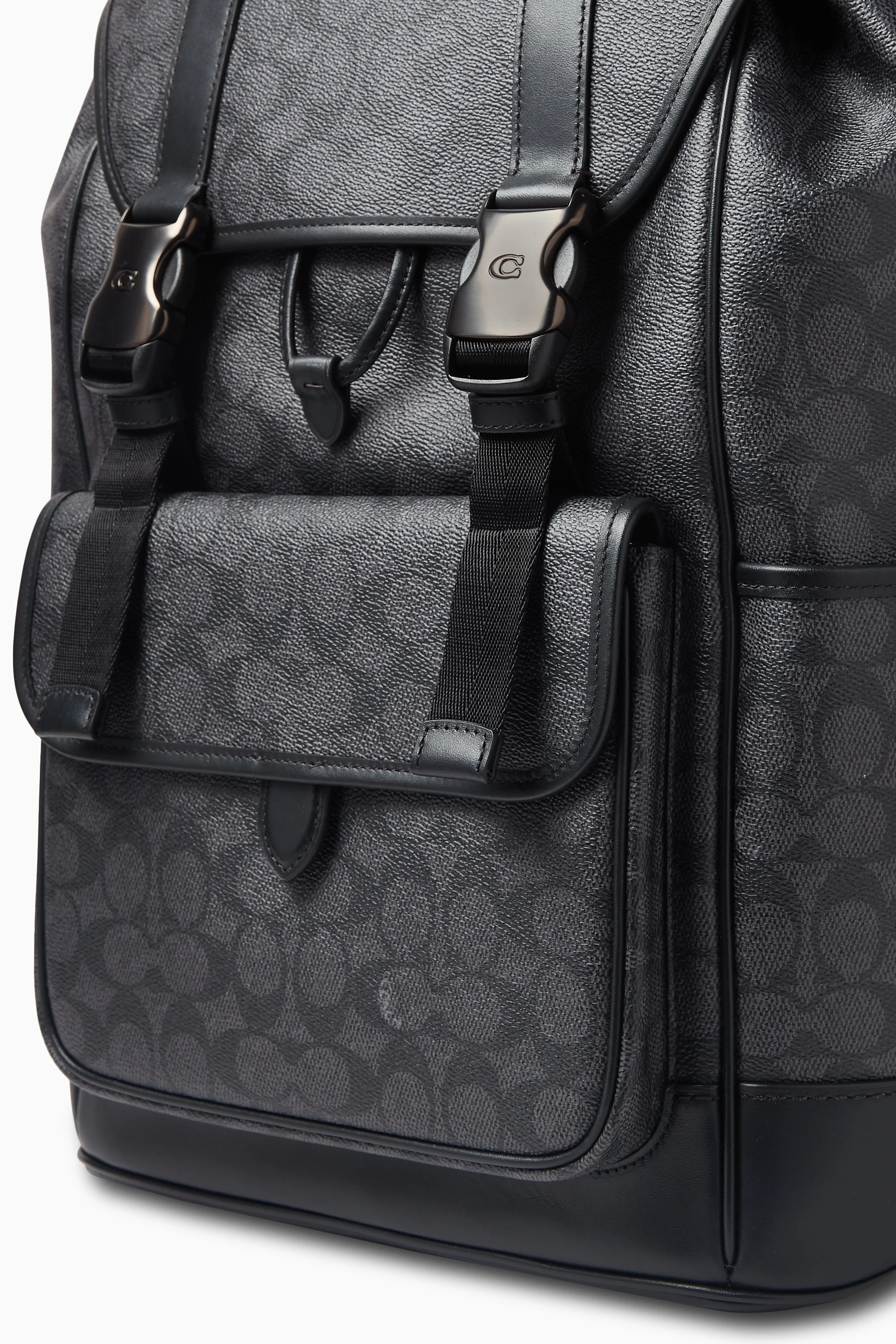 Buy Coach Grey League Flap Backpack in Signature Canvas For Men