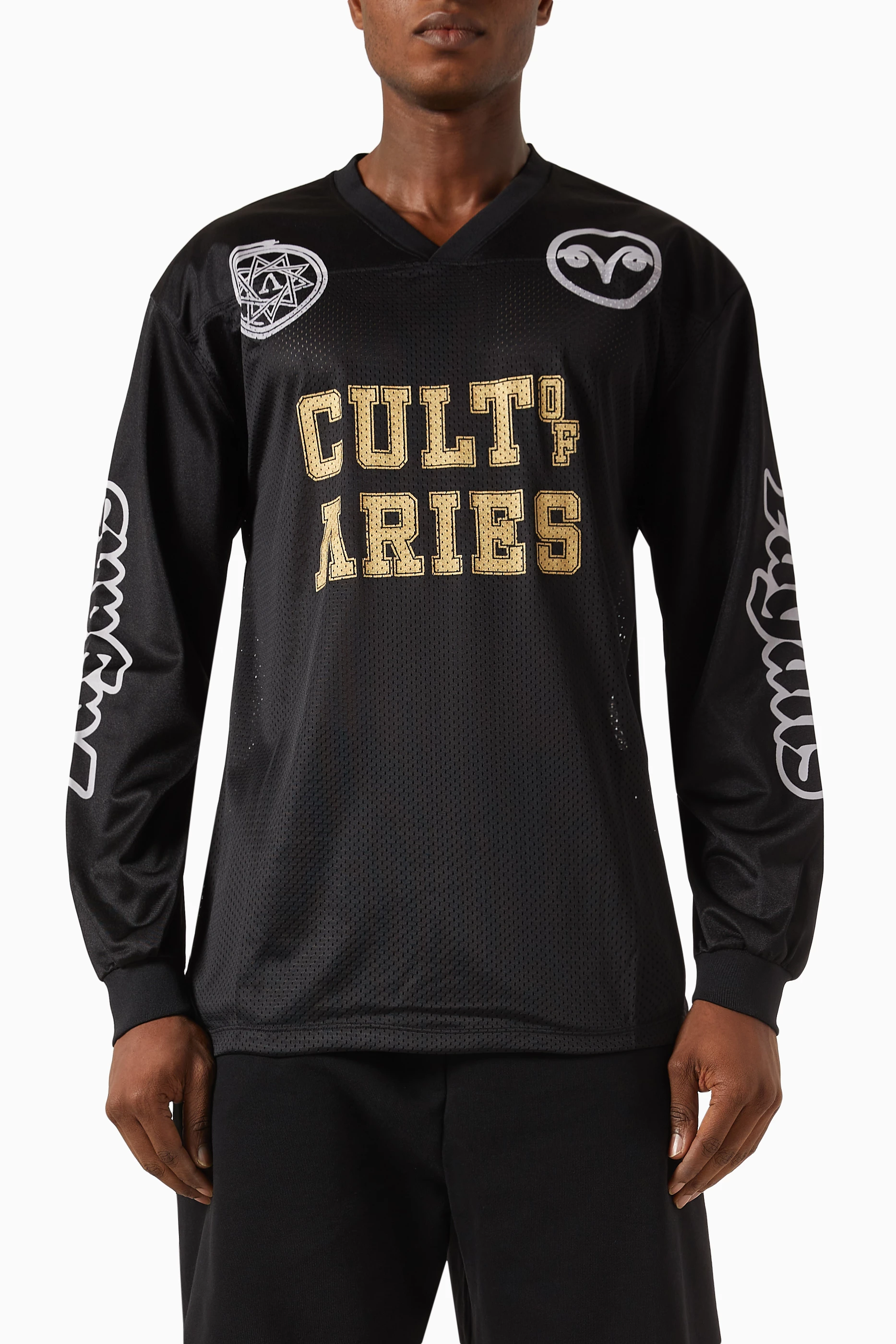 Buy Aries Black Cult Leader Airtex T-shirt in Mesh For Men