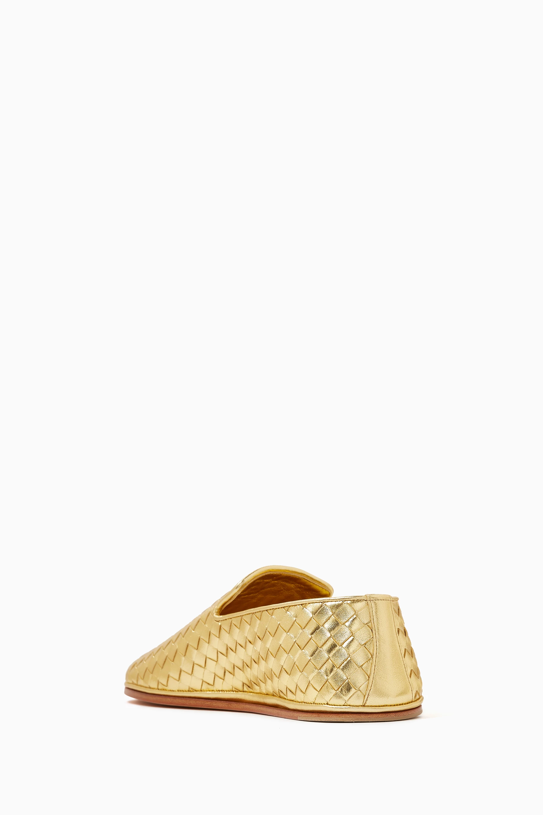 Buy Bottega Veneta Yellow Sunday Slippers in Laminated Intrecciato Leather For Women Online Ounass Saudi