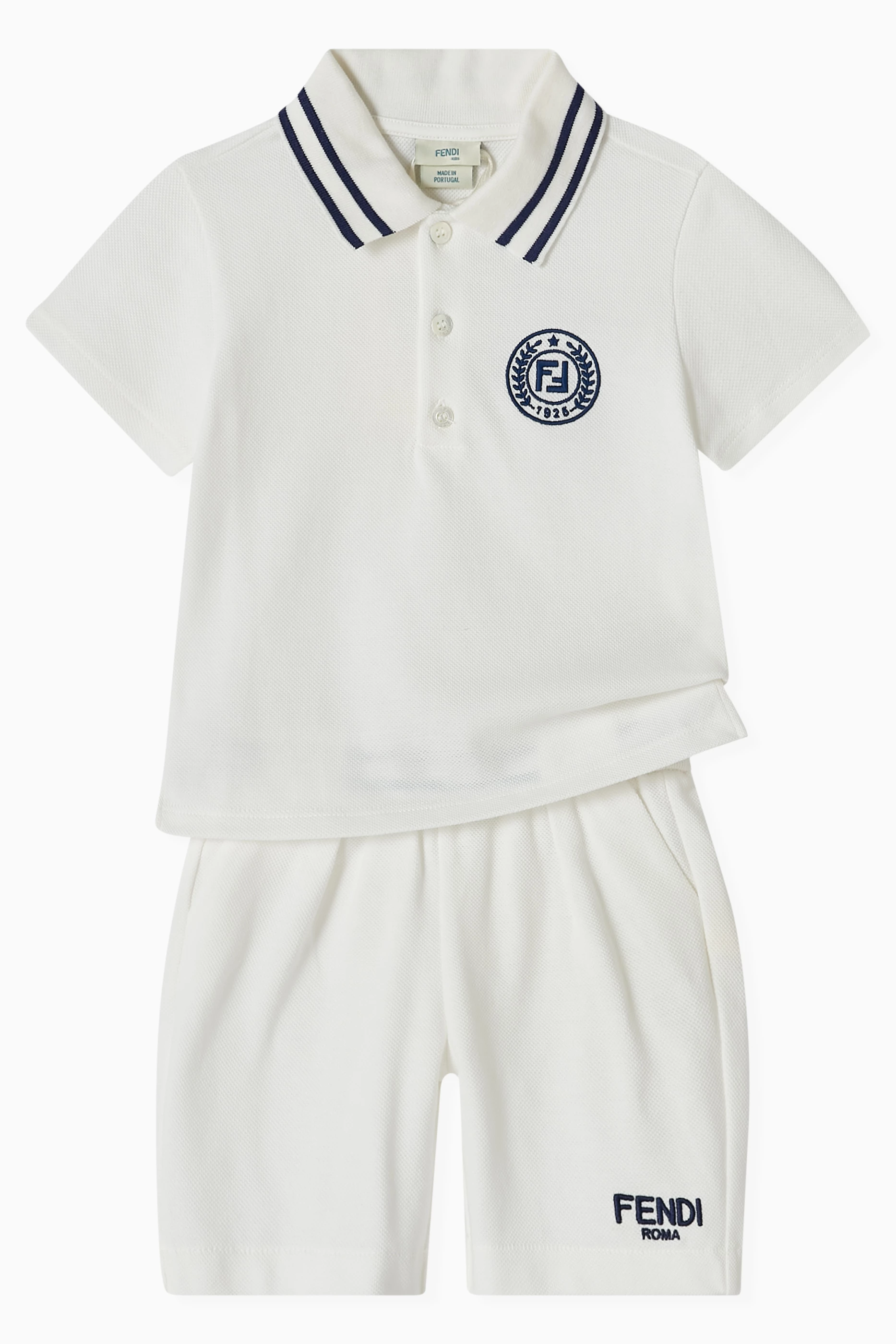 Buy Fendi White Logo Shorts in Cotton For Baby Boys Online Ounass Saudi