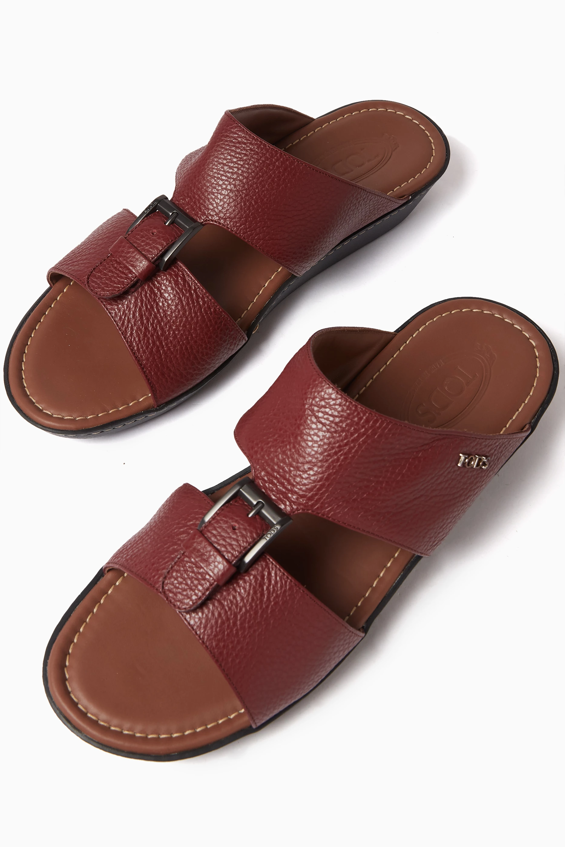 Buy Tod s Red Buckle detail Sandals in Leather For Men Online Ounass Saudi