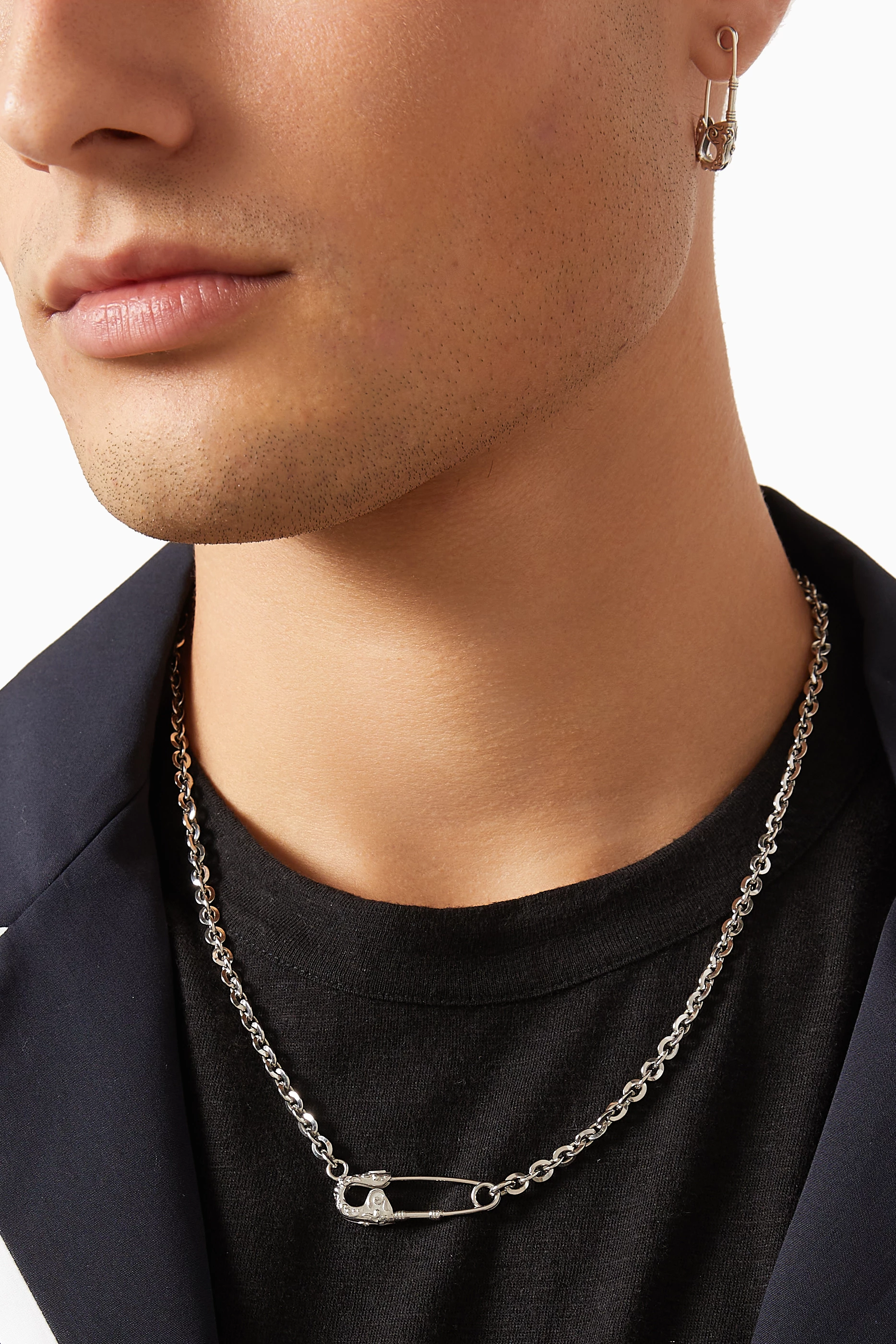 Emanuele Bicocchi セーフティピンネックレス Buy Emanuele Bicocchi Grey Arabesque Safety Pin Necklace in
