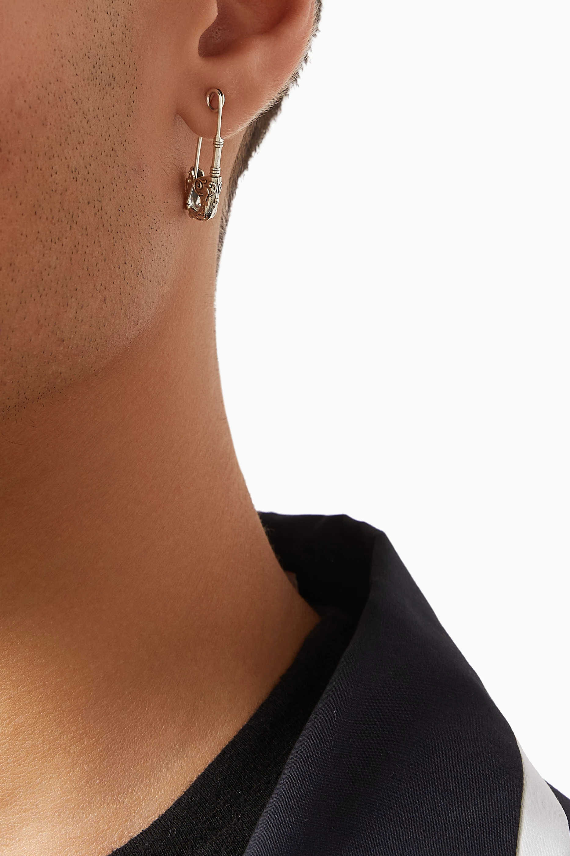 Buy Emanuele Bicocchi Grey Arabesque Safety Pin Single Earring in