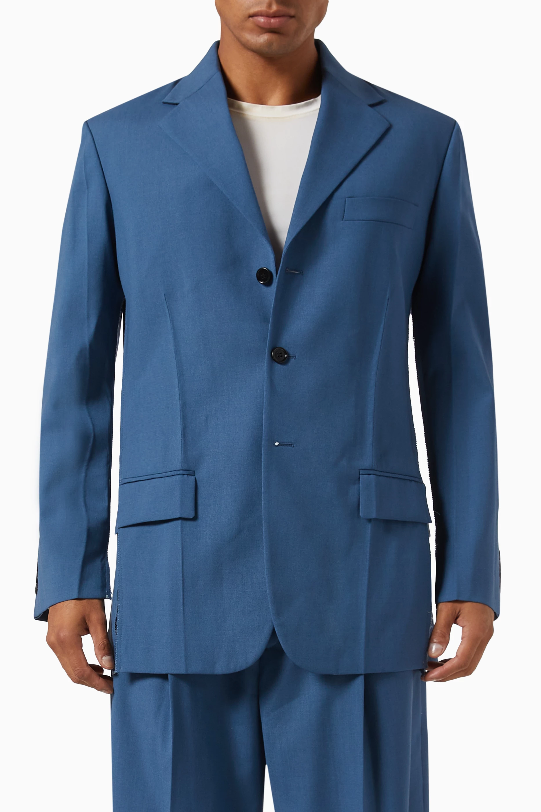 Buy Marni Blue Logo Mending Blazer in Wool & Mohair For Men Online