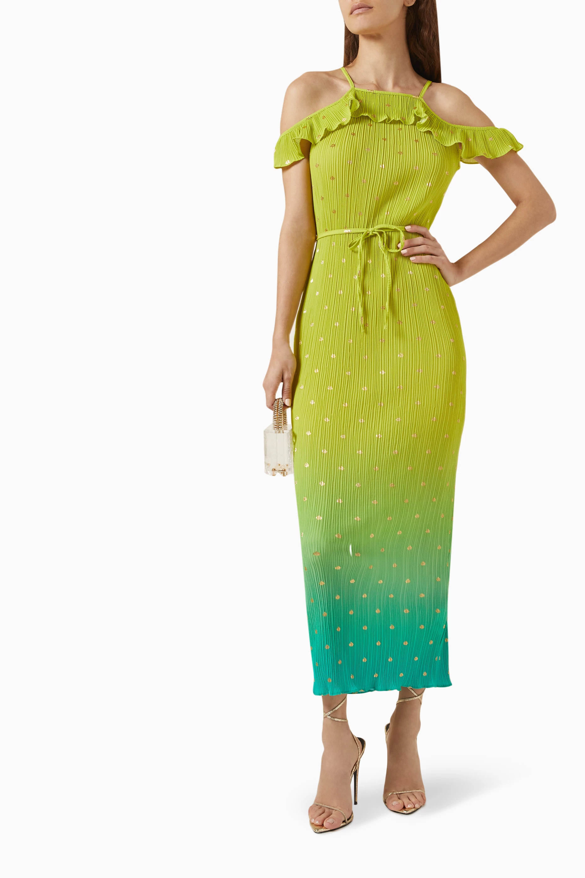 strapless open back dress Haddy Pleated Midi Dress in Ecru