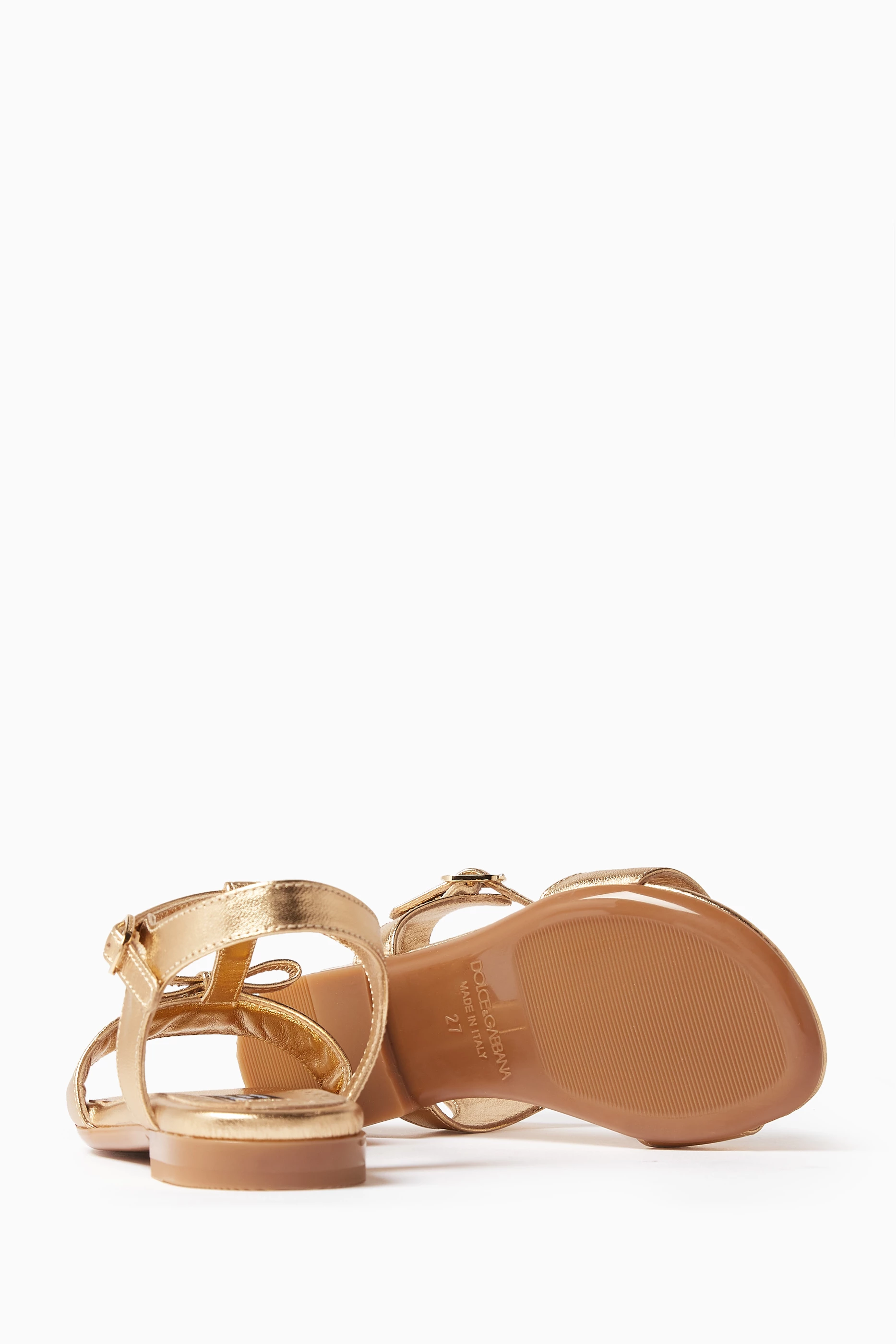 Buy Dolce Gabbana Gold DG Logo Sandals in Metallic Leather For Girls Online Ounass Saudi