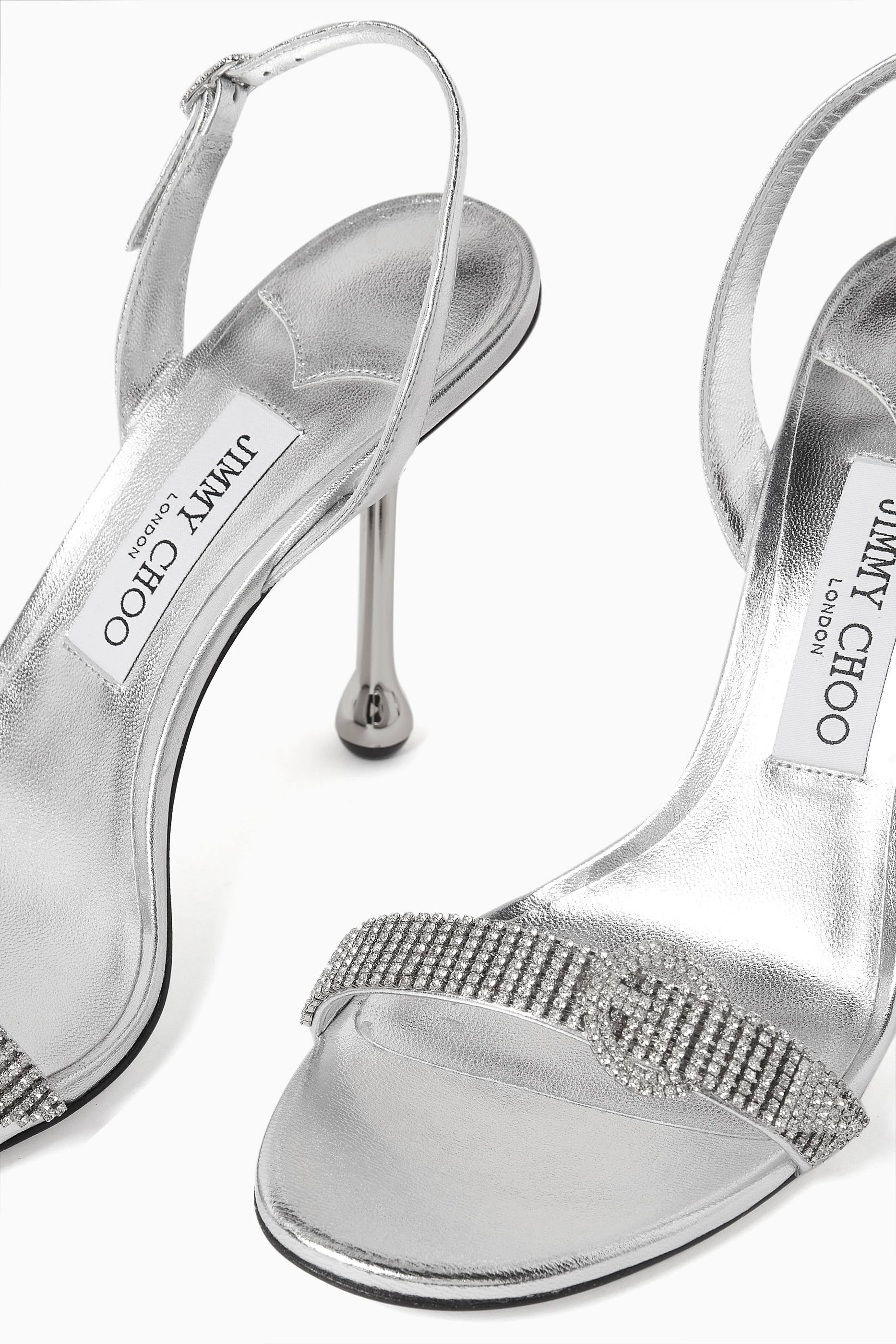 Buy Jimmy Choo Grey Tabitha 95 Sandals in Metallic Leather