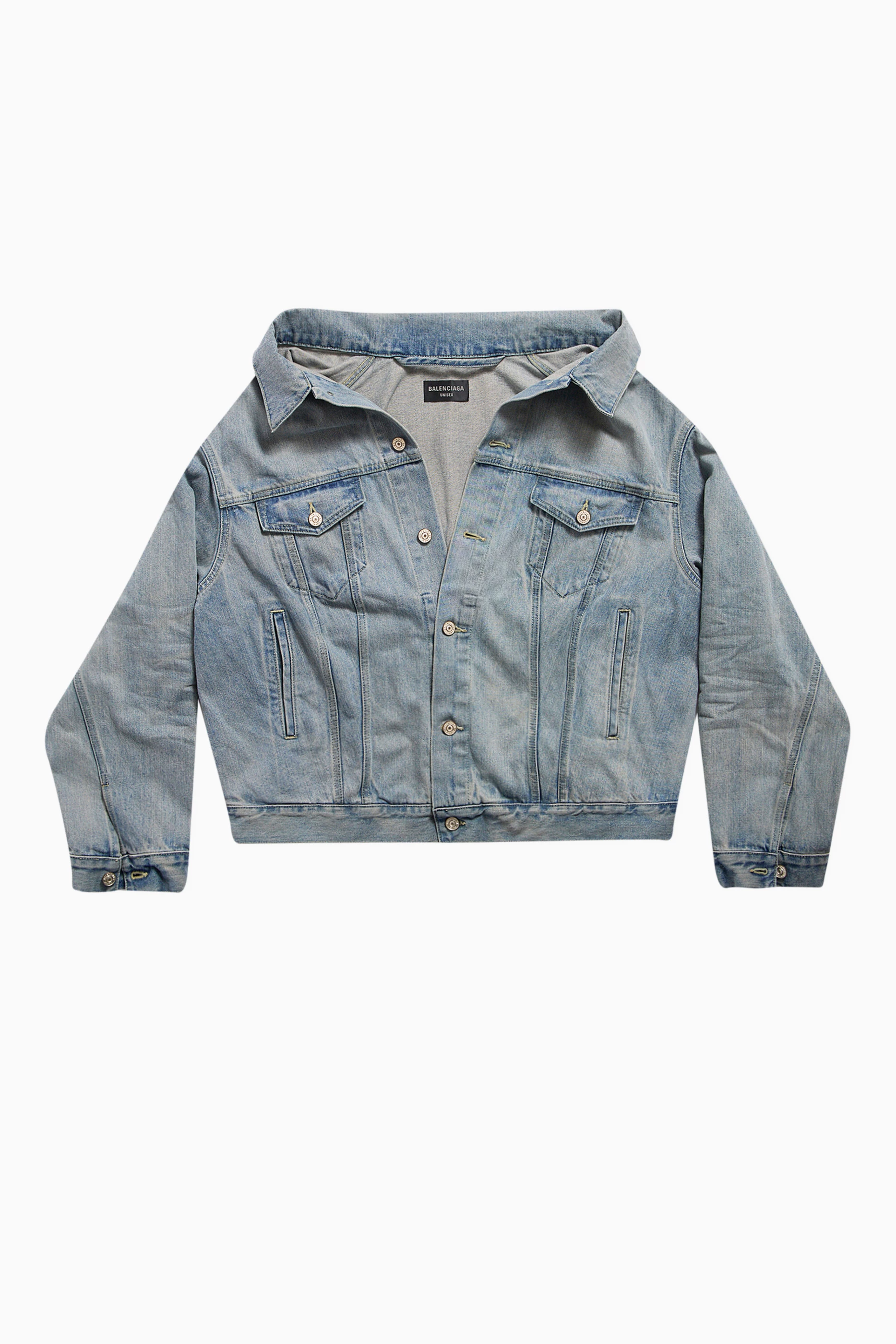 Buy Balenciaga Blue Off-shoulder Jacket in Organic Denim For