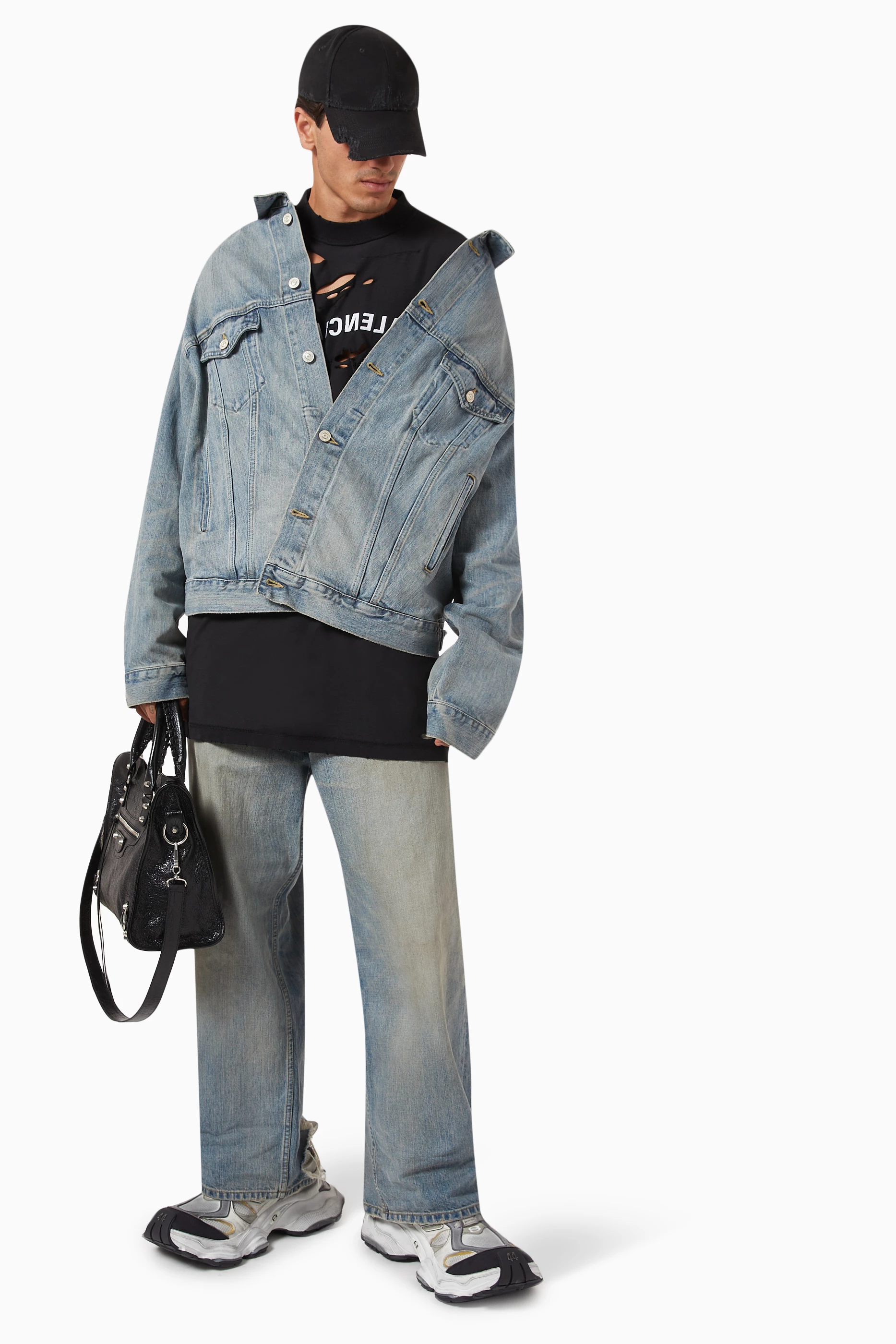 【関税&送料込】Balenciaga Denim Off-The-Shoulder Oversized Balenciaga Off Shoulder Light Blue Denim Jacket | TheDoubleF