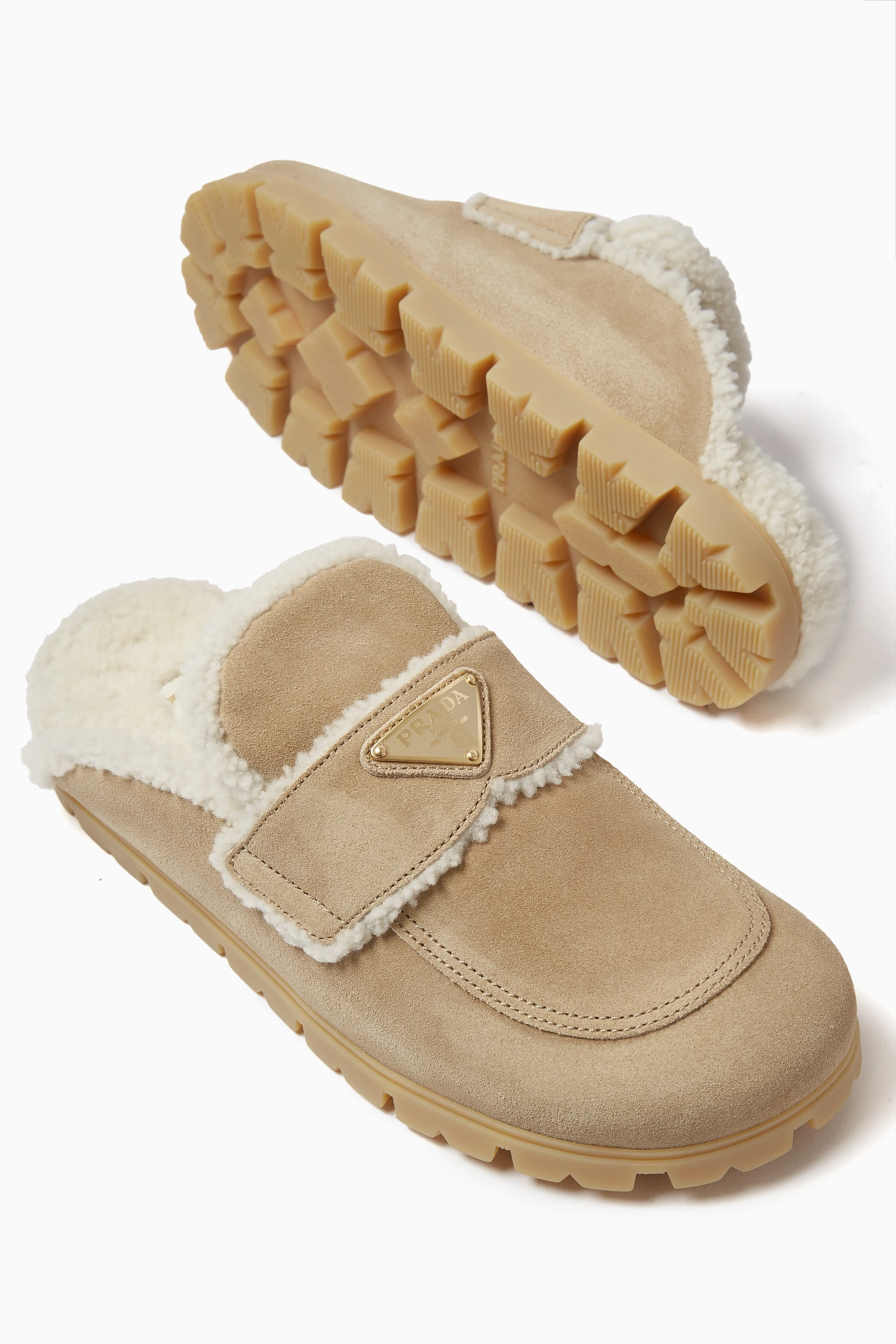 Buy Prada Neutral Fussbett Flat Slippers in Suede For Women Online Ounass Saudi