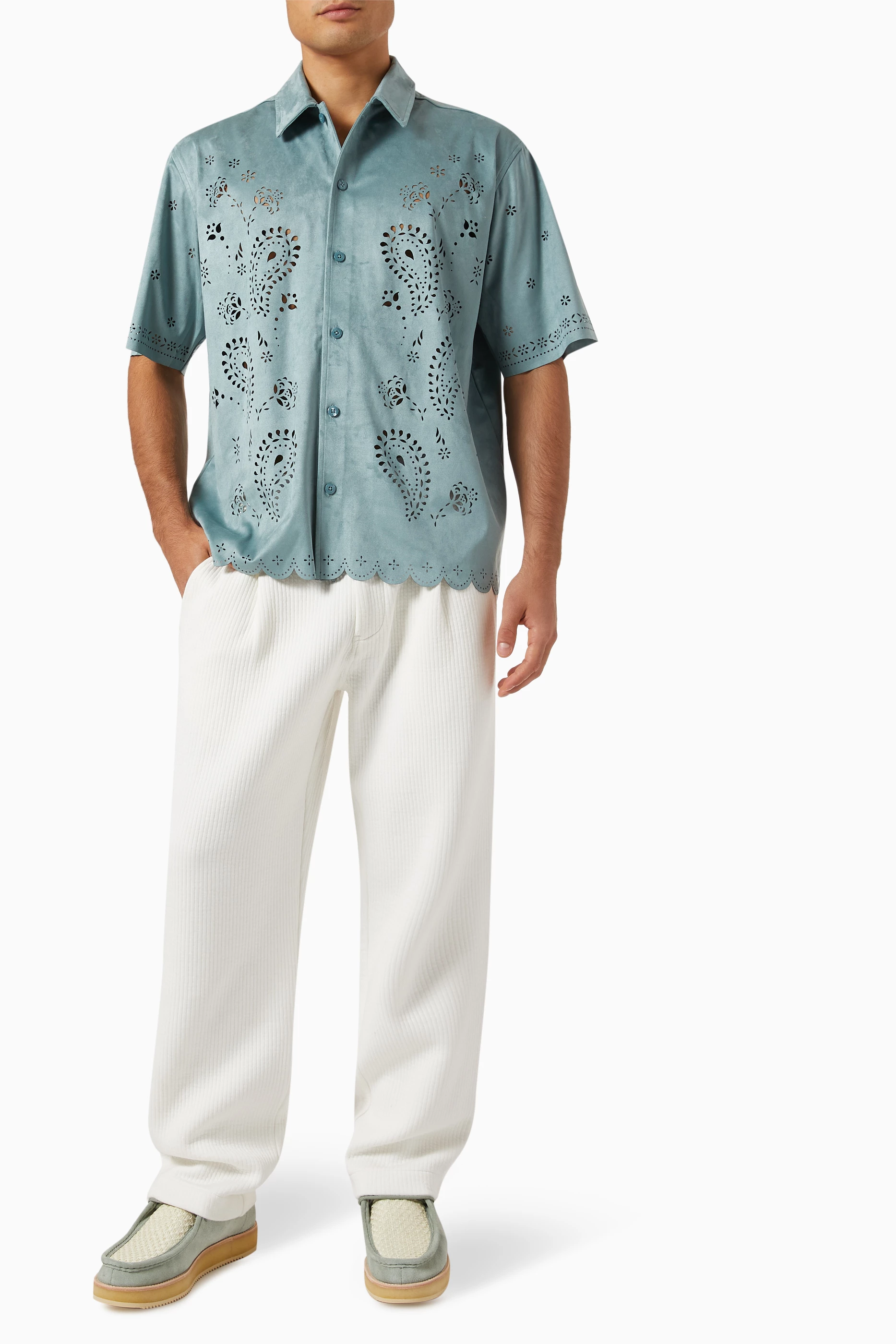 Buy Kith Blue Isaac Button-down Shirt in Micro-suede For Men 