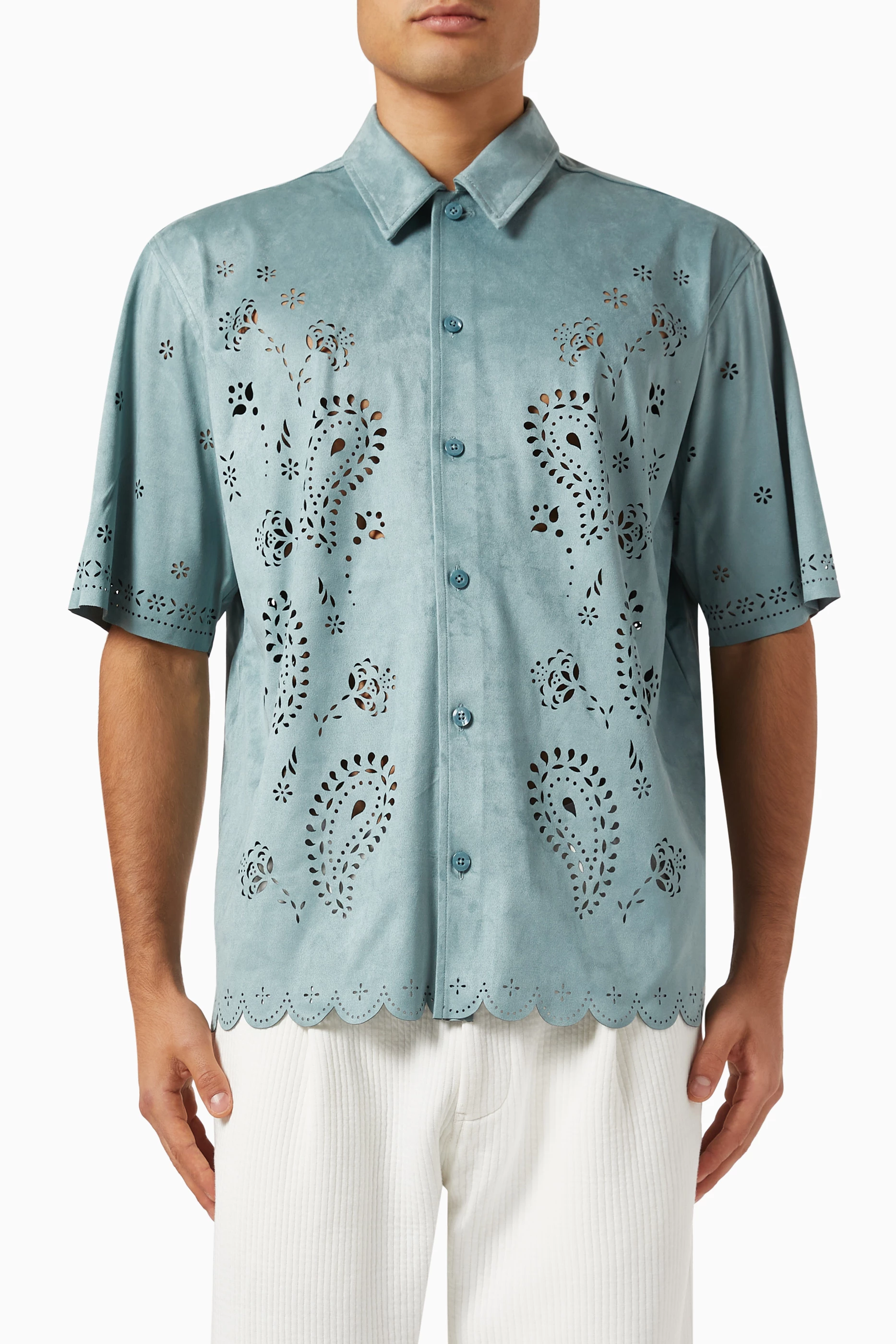 Buy Kith Blue Isaac Button-down Shirt in Micro-suede For Men 