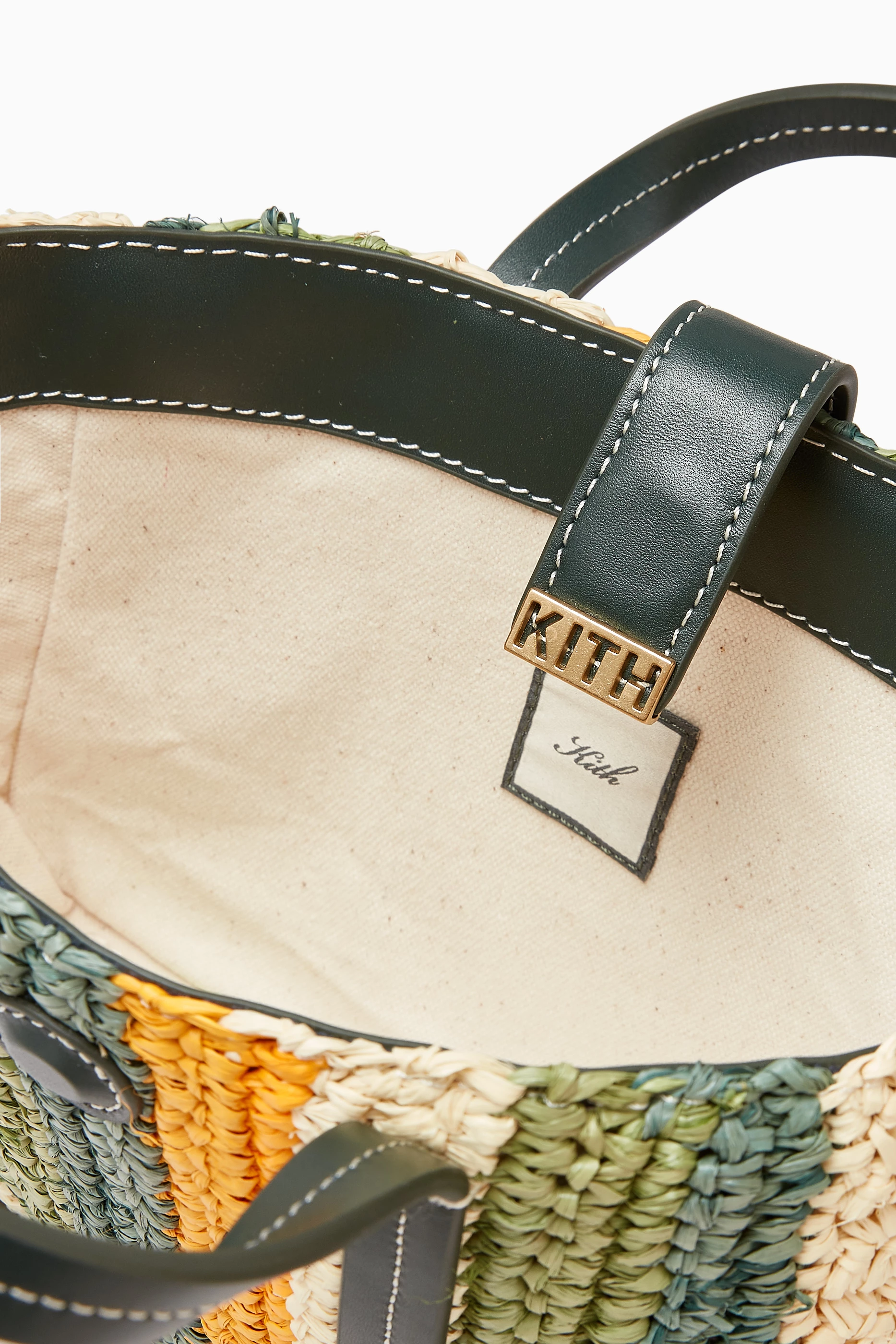 バッグ Kith Raffia Tote Bag Buy Kith Green Mini Striped Raffia Tote Bag For Women Online