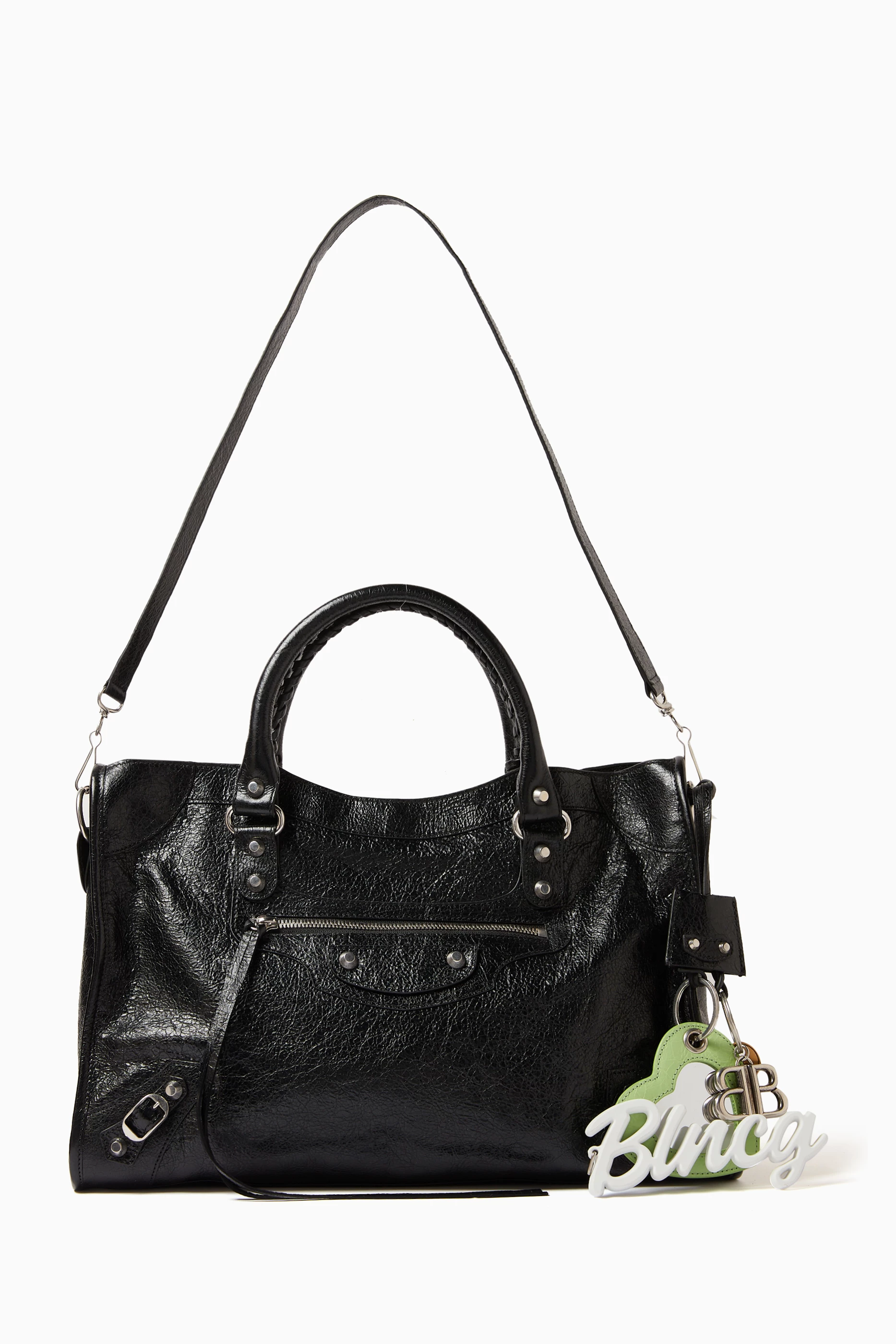 Buy Balenciaga Black Le City Heart Charm in Arena Lambskin For