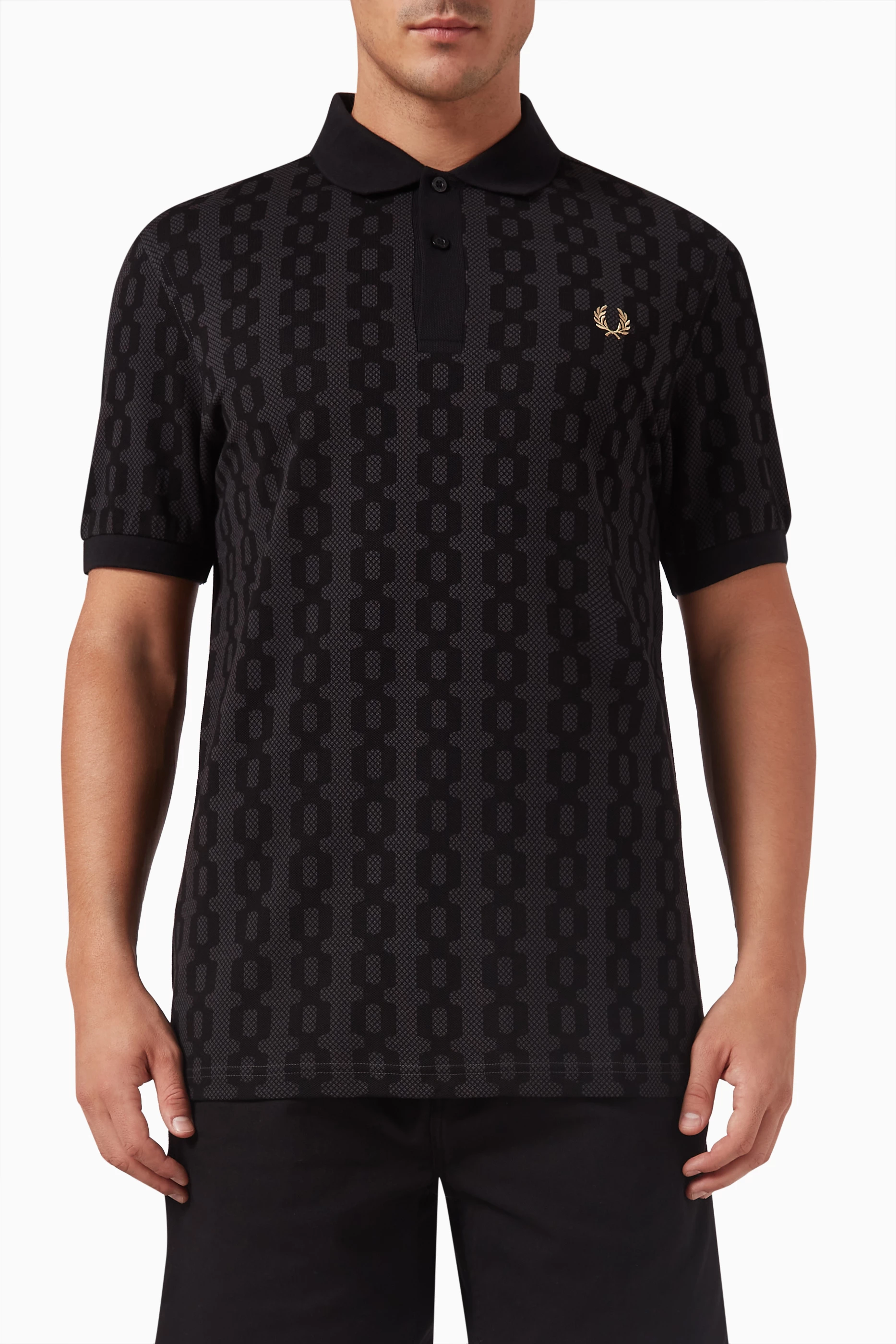 Buy Fred Perry Grey Cable Print Polo Shirt in Cotton For Men Online Ounass Saudi