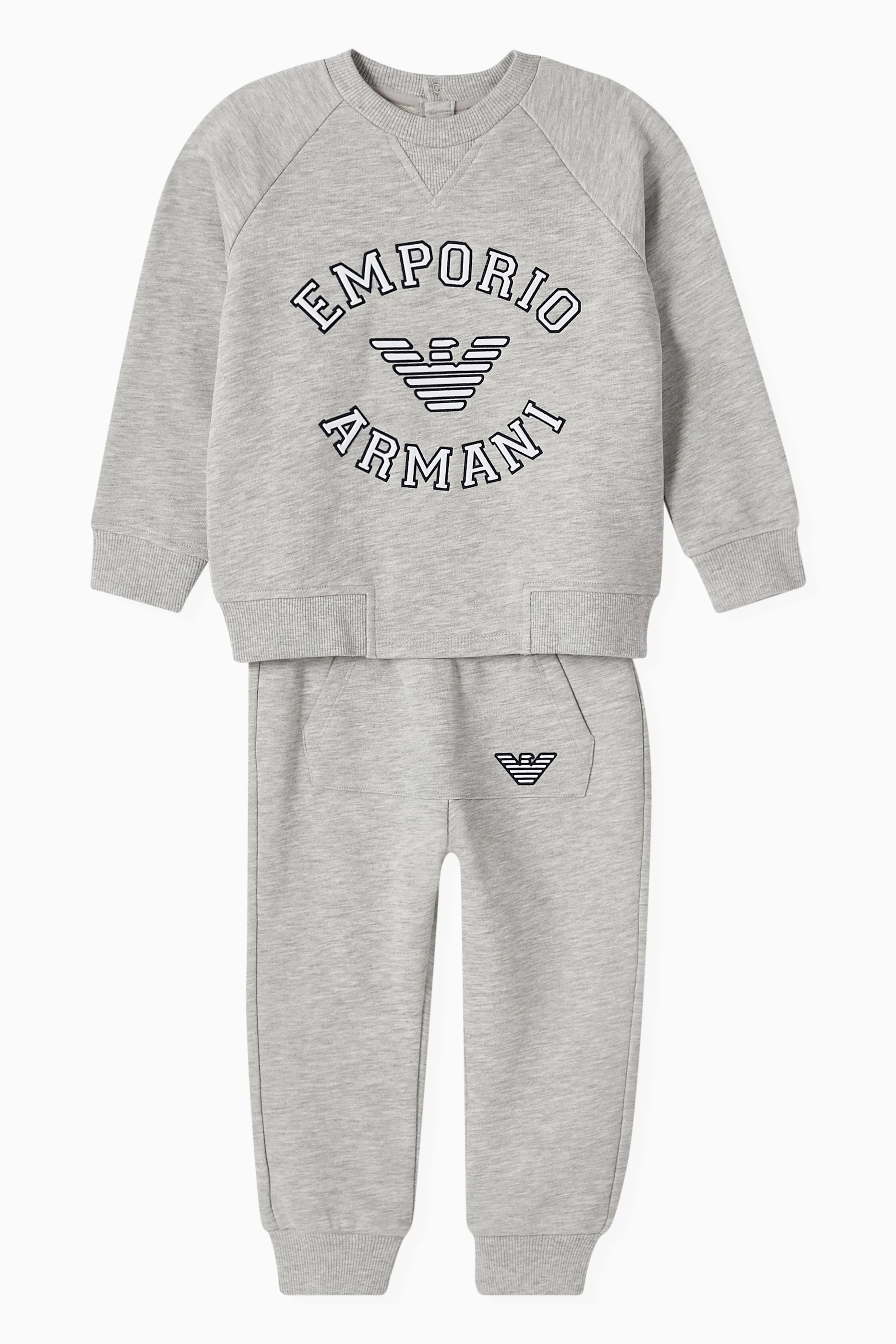 Buy Emporio Armani Grey Logo Tracksuit in Cotton blend For Baby Boys Online Ounass Saudi