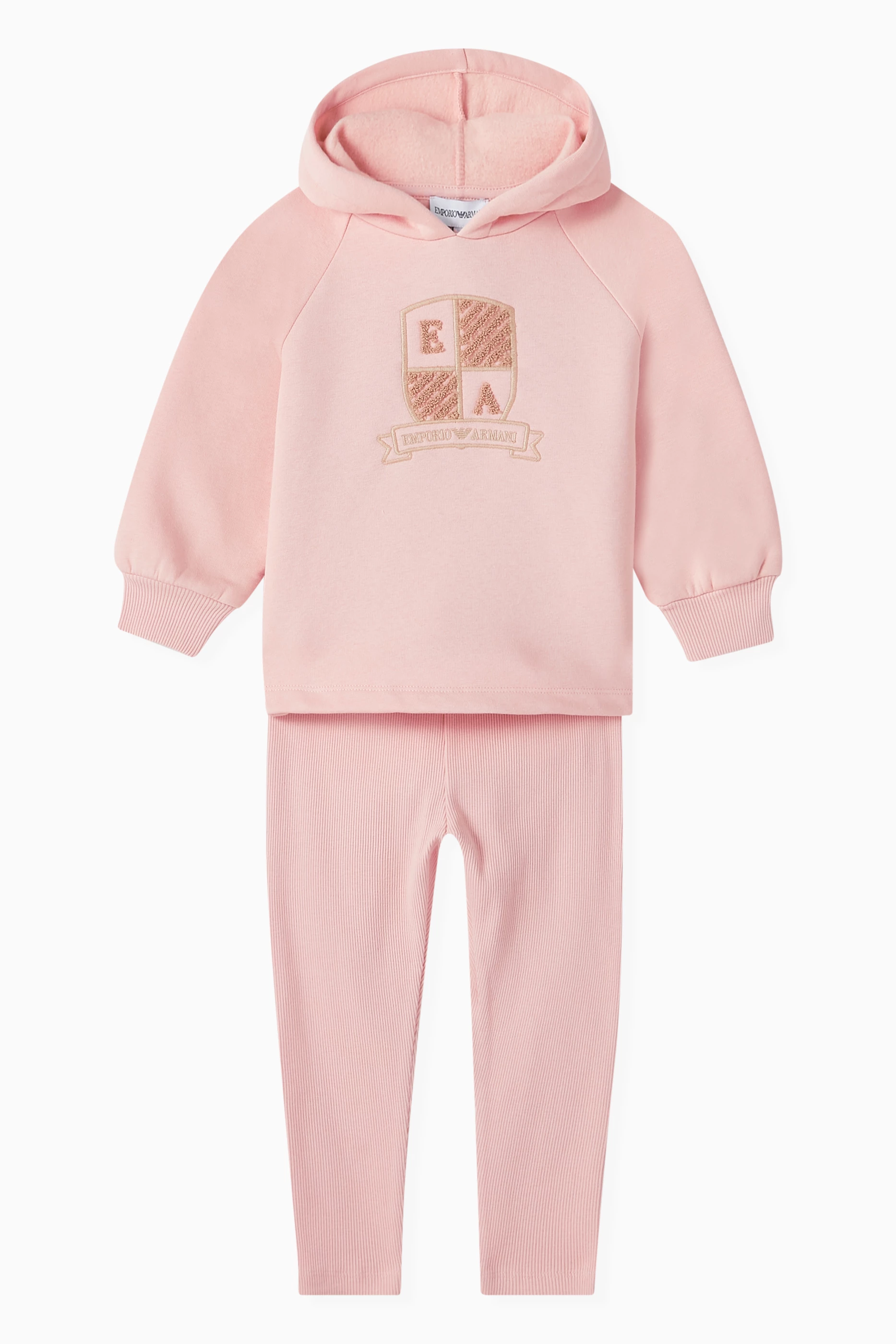 Buy Emporio Armani Pink Logo Hoodie Leggings Set in Cotton blend For Baby Girls Online Ounass Saudi