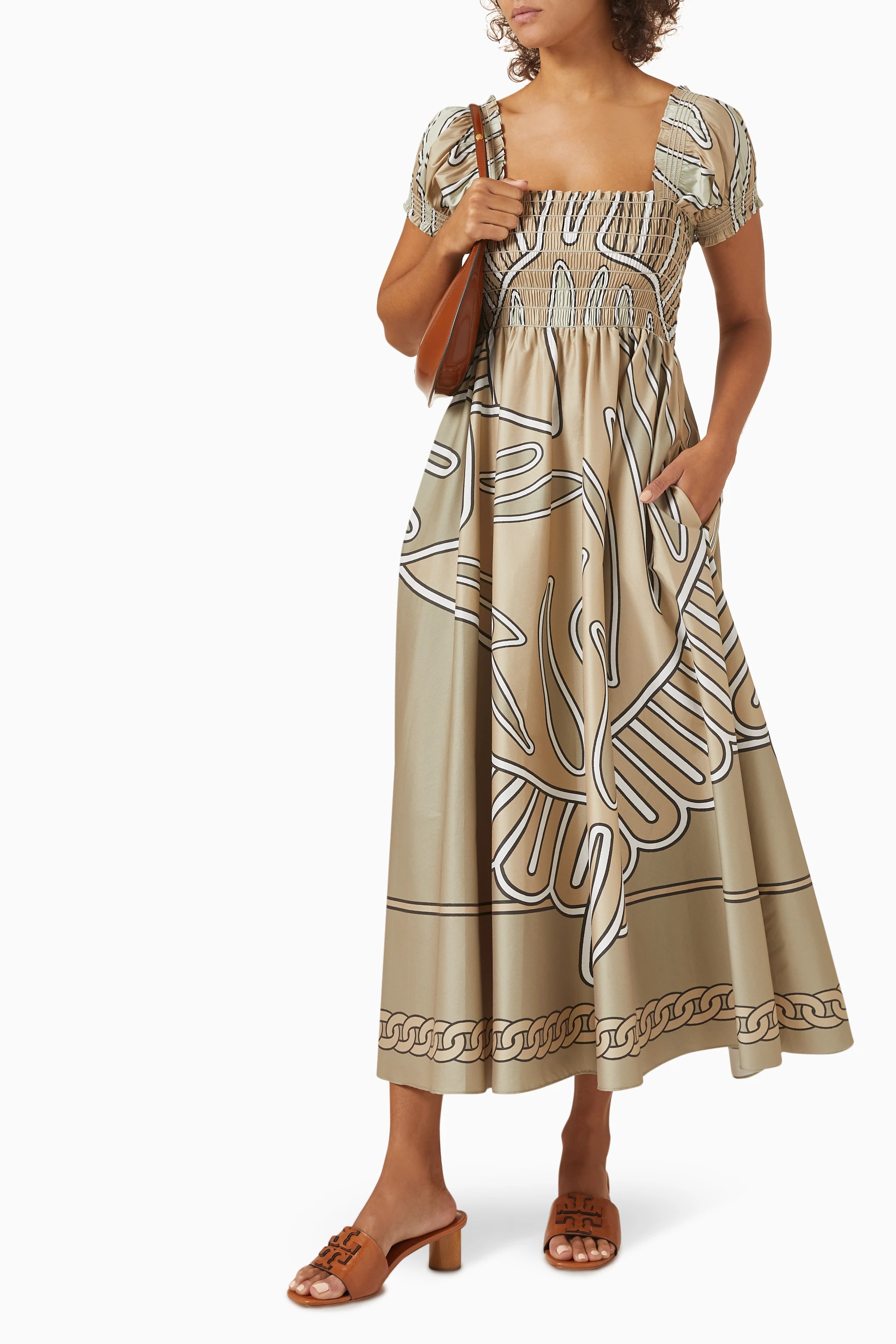 Tory burch printed smocked dress cheap