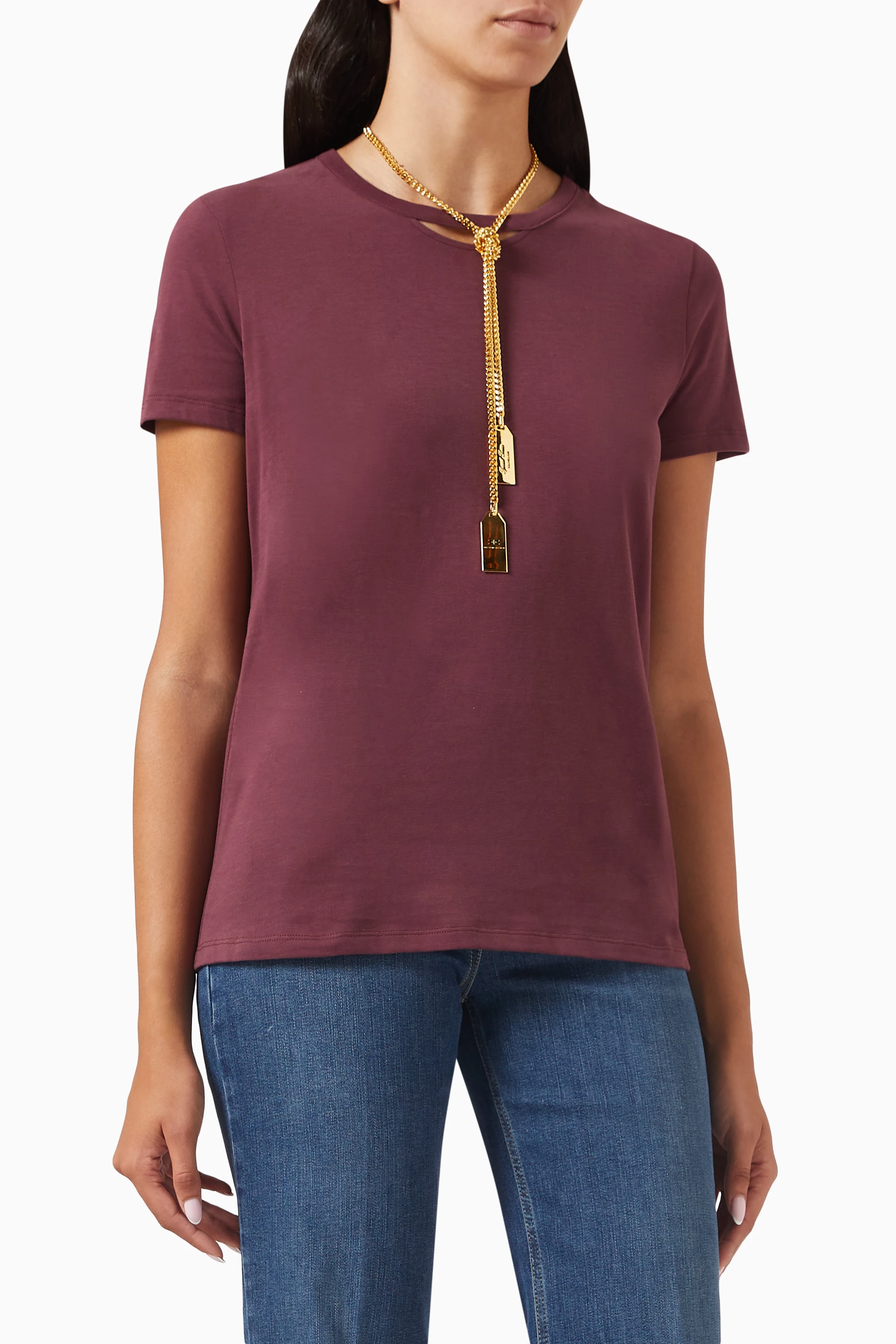 Buy Elisabetta Franchi Burgundy T-shirt with Necklace in