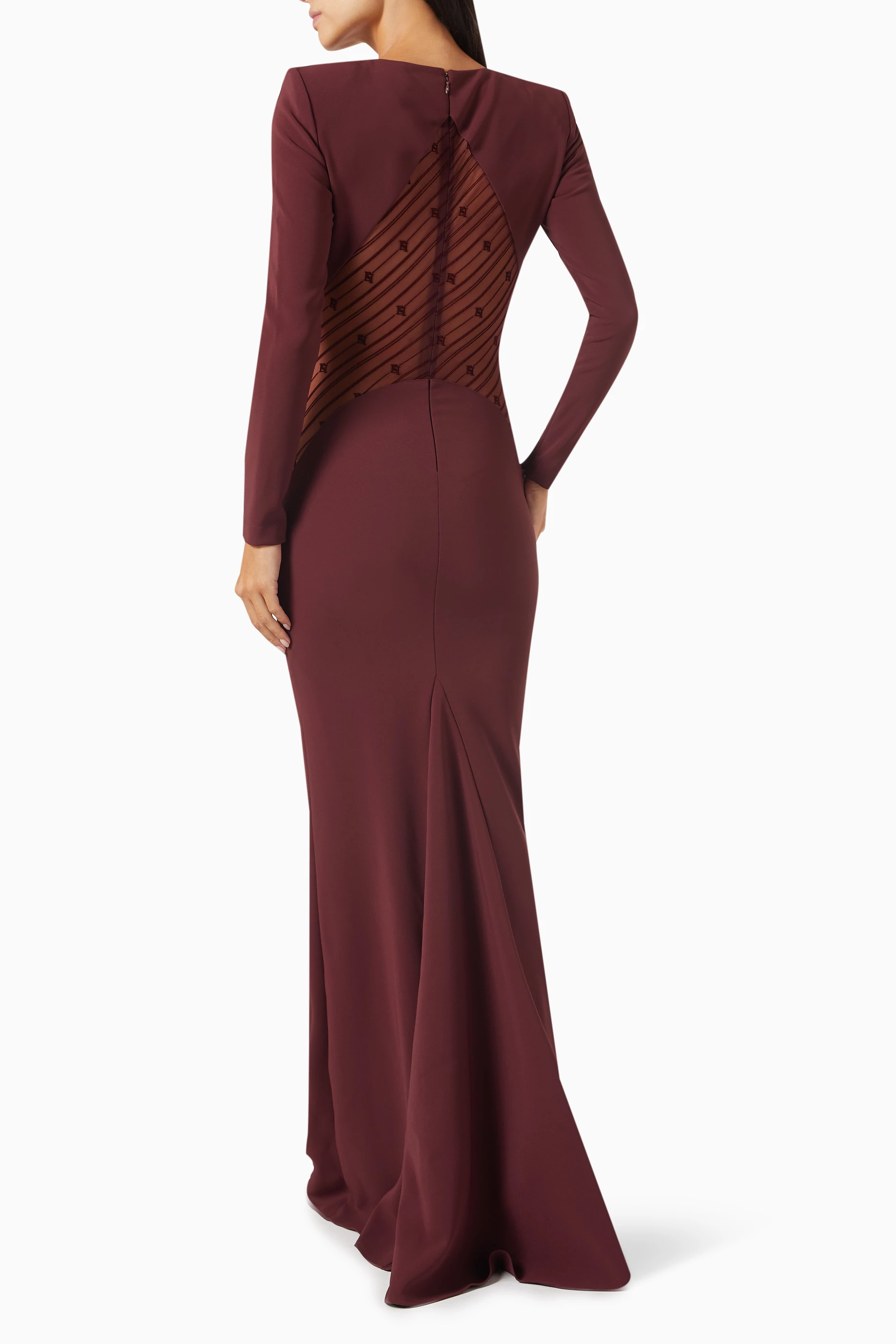Buy Elisabetta Franchi Burgundy Flocked Logo Maxi Dress in
