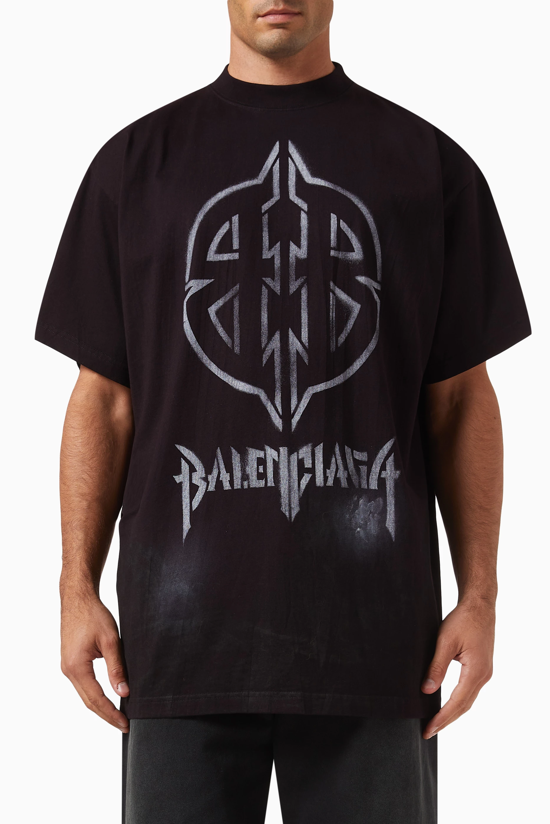 Buy Balenciaga Black Metal BB Stencil Oversized T-shirt in Vintage